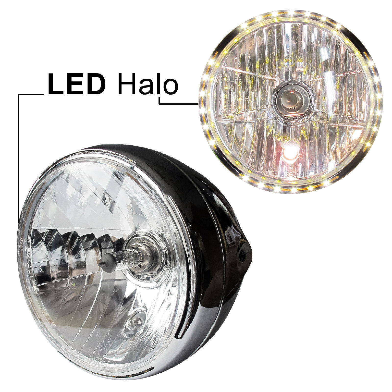 7 Inch Motorcycle Headlight Unit Chrome Angel Eye LED Headlamp eBay