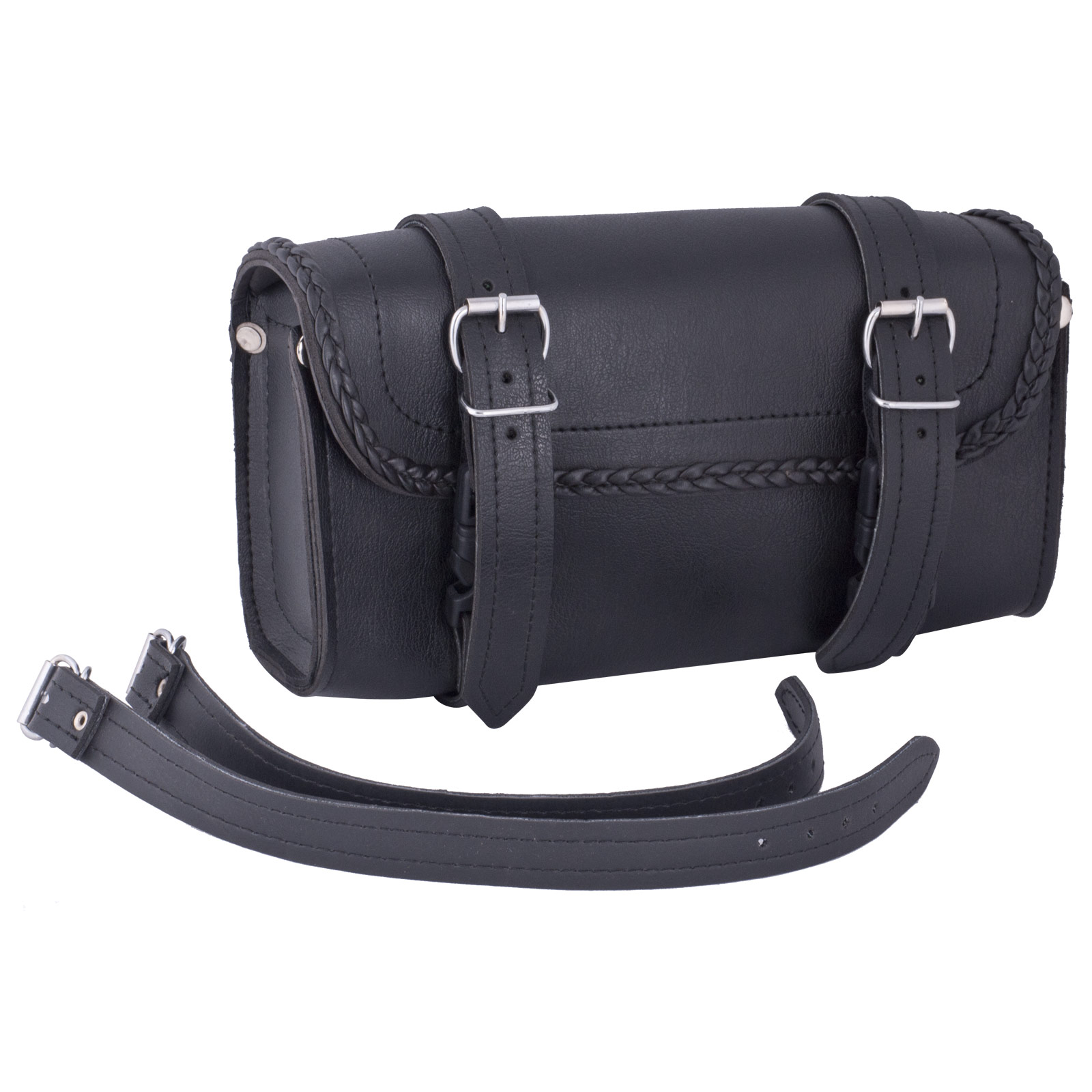 New Motorcycle Braided Leather Tool Roll Saddle Bag Storage Pouch Black eBay