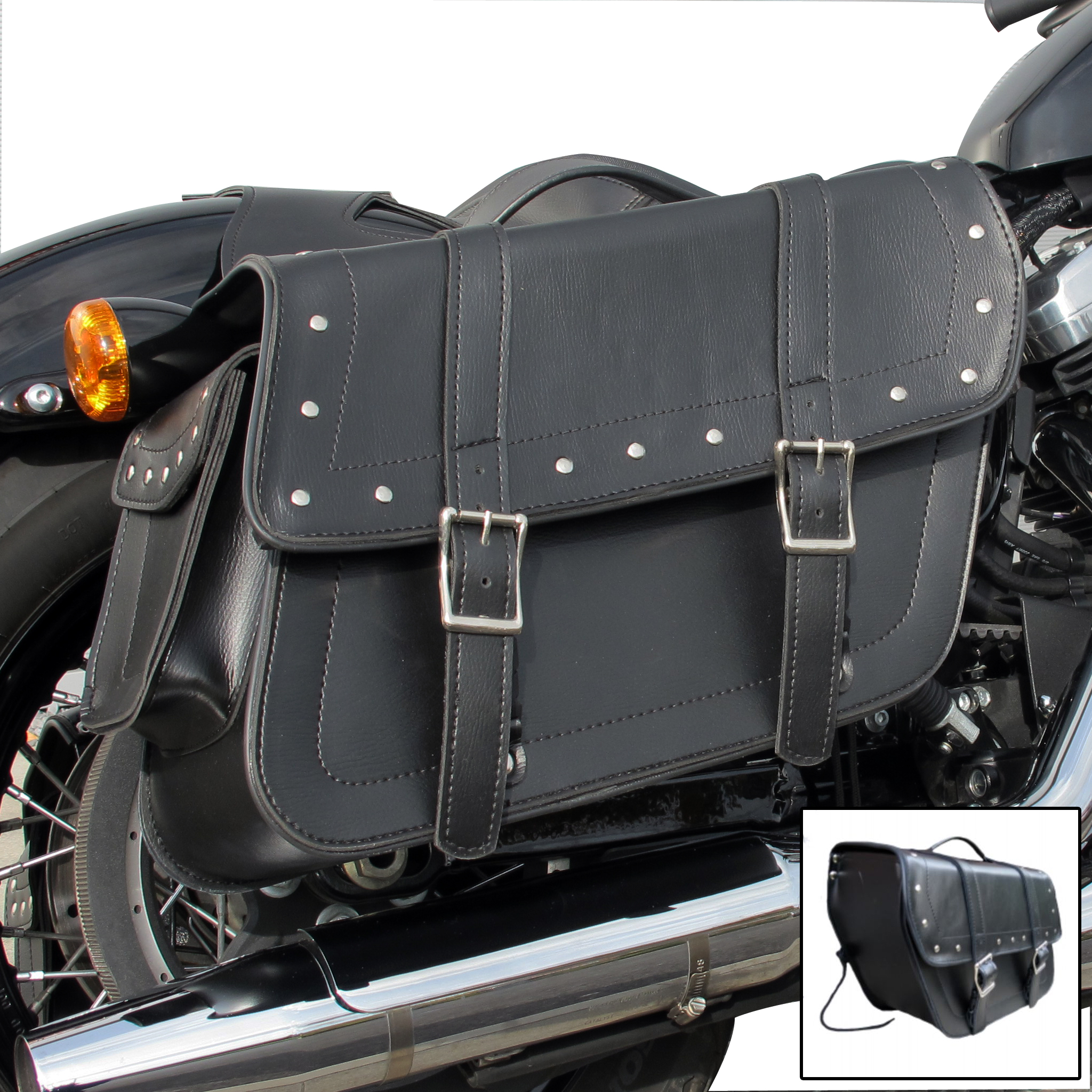 Motorcycle Custom Leather Effect Studded Saddle Bags Panniers 52 x 18 x