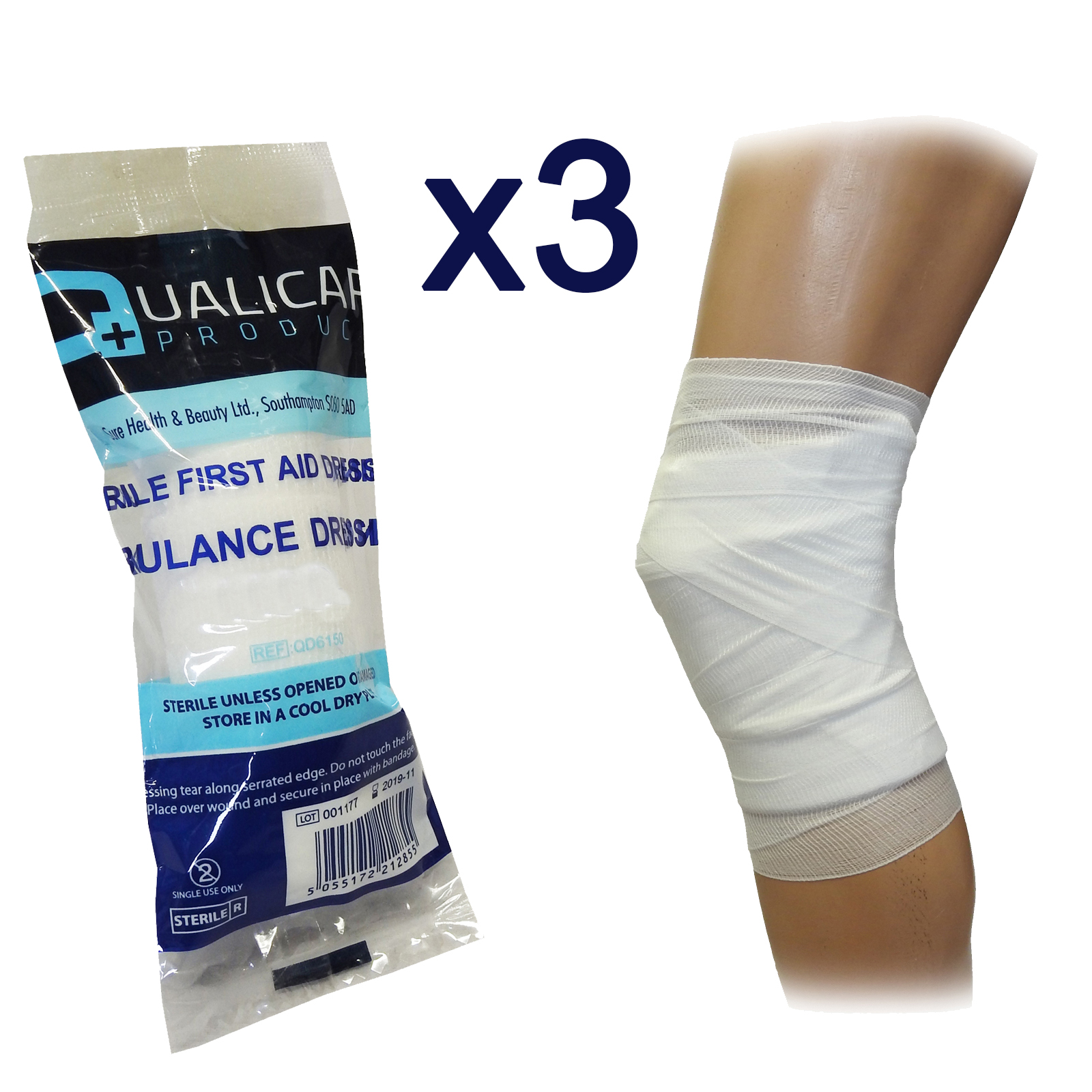 Triple Pack No 3 Qualicare Sterile Ambulance Bandage First Aid Wound