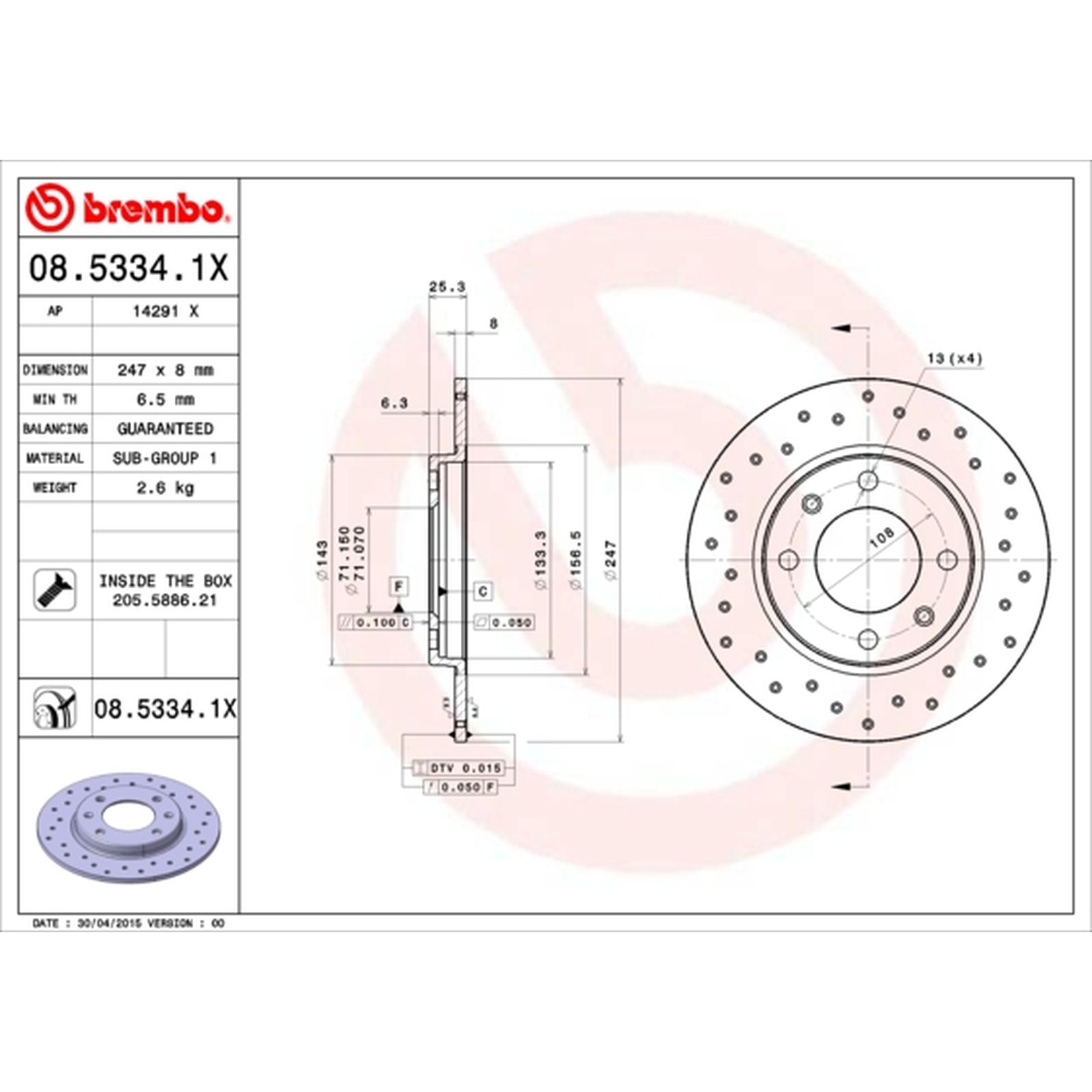 ありせ 2x Brake Discs Solid Drilled For Citroen ZX 1.9i Brembo Rear