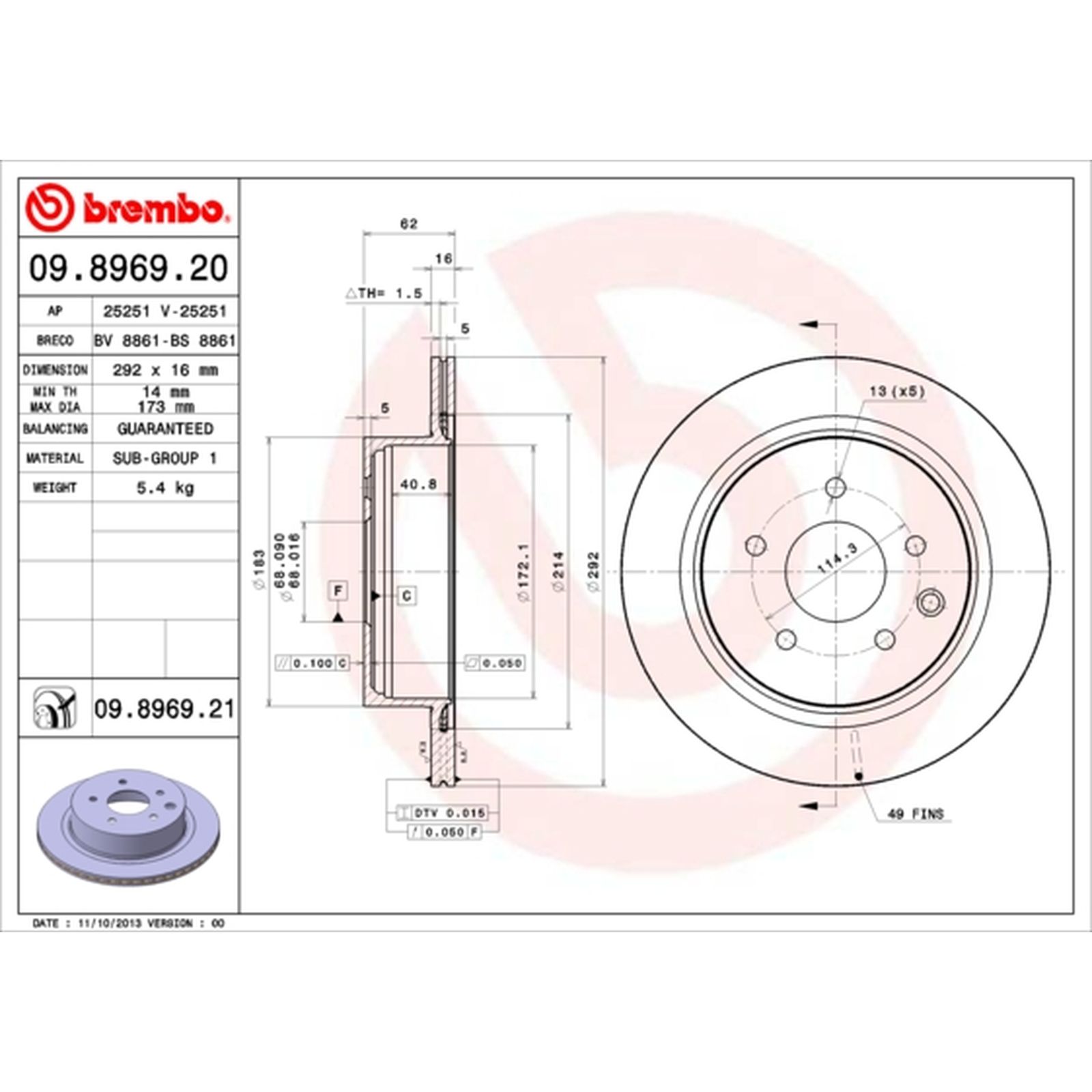 Brembo Rear Brake Discs Vented 292mm Pair For Nissan 350Z Z33 3.5