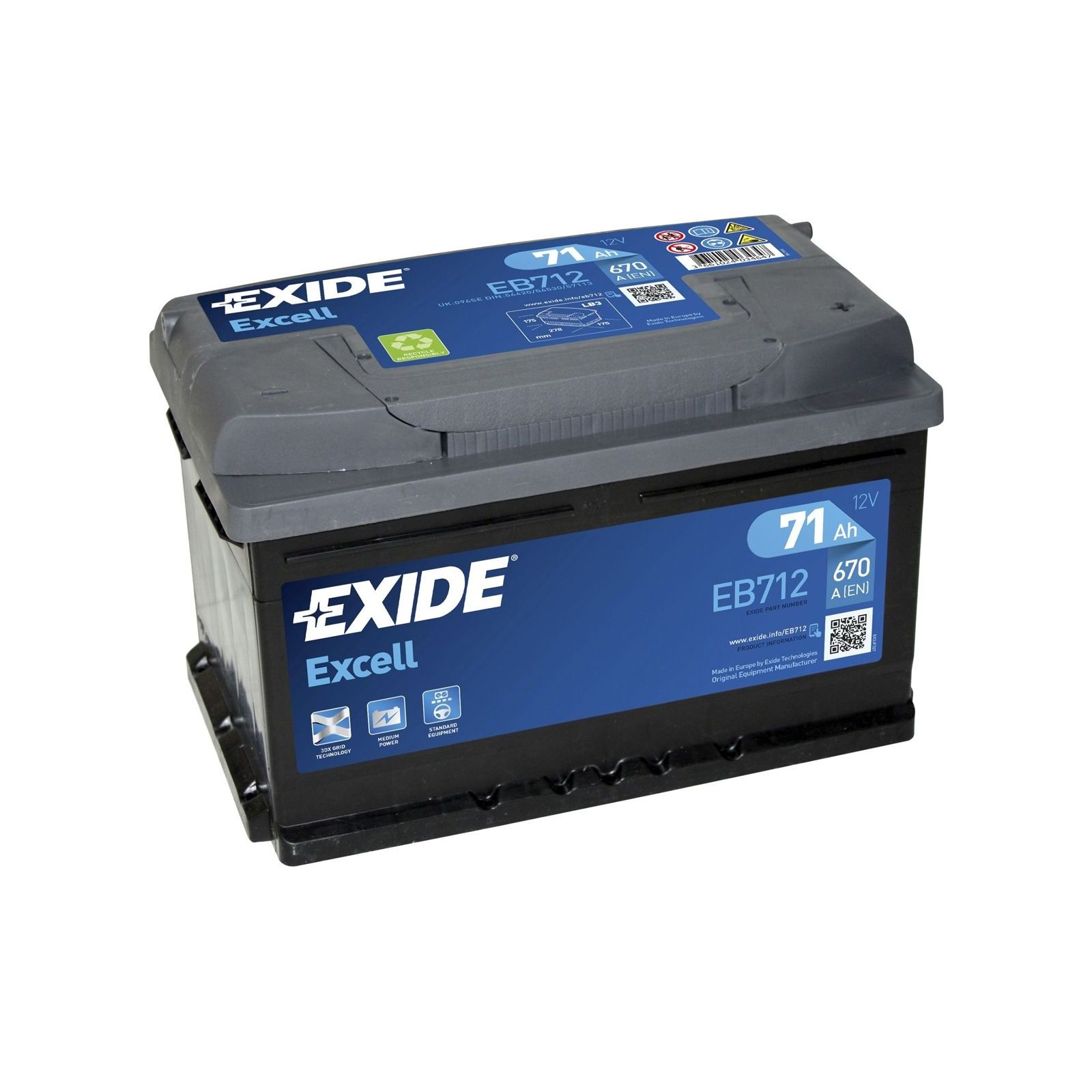 エクスイディアルexideal Battery For Nissan X-Trail T30 2.5 4x4 Exide Excell 12V 71Ah