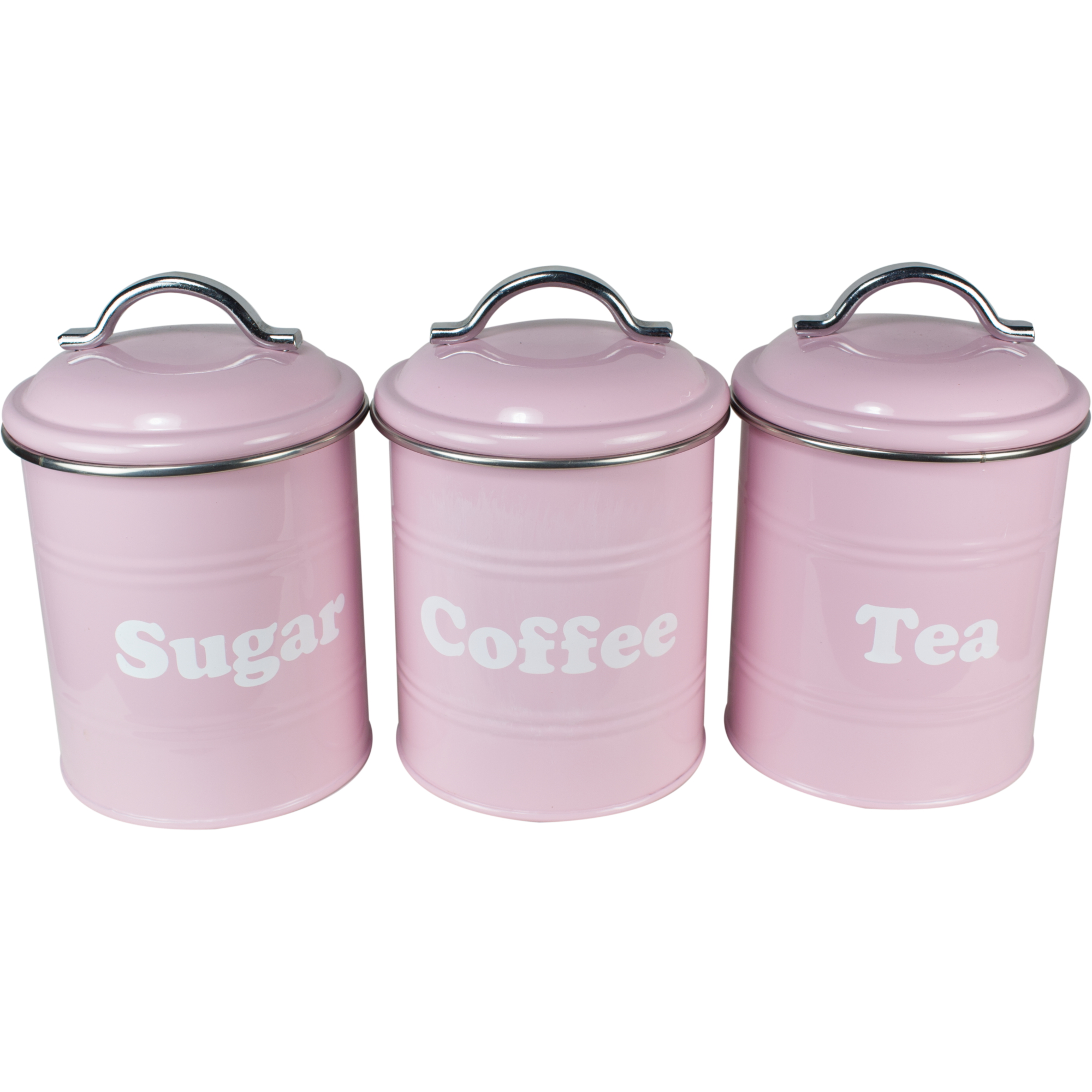 Pink Vintage Retro Style Metal Round Coffee Sugar Tea Caddy Set