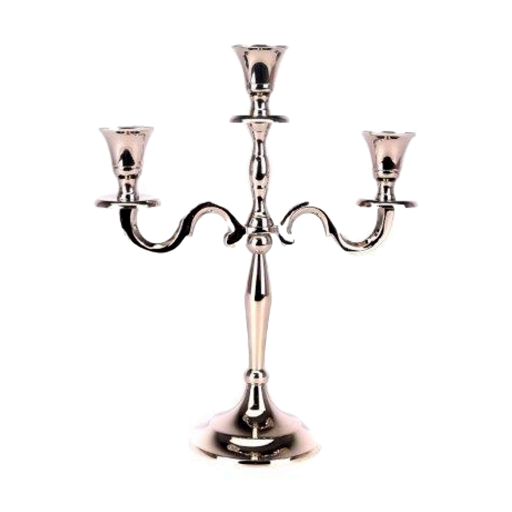 2x 28cm Small Standing Silver Metal Candelabra 3 Arm blendboutique
