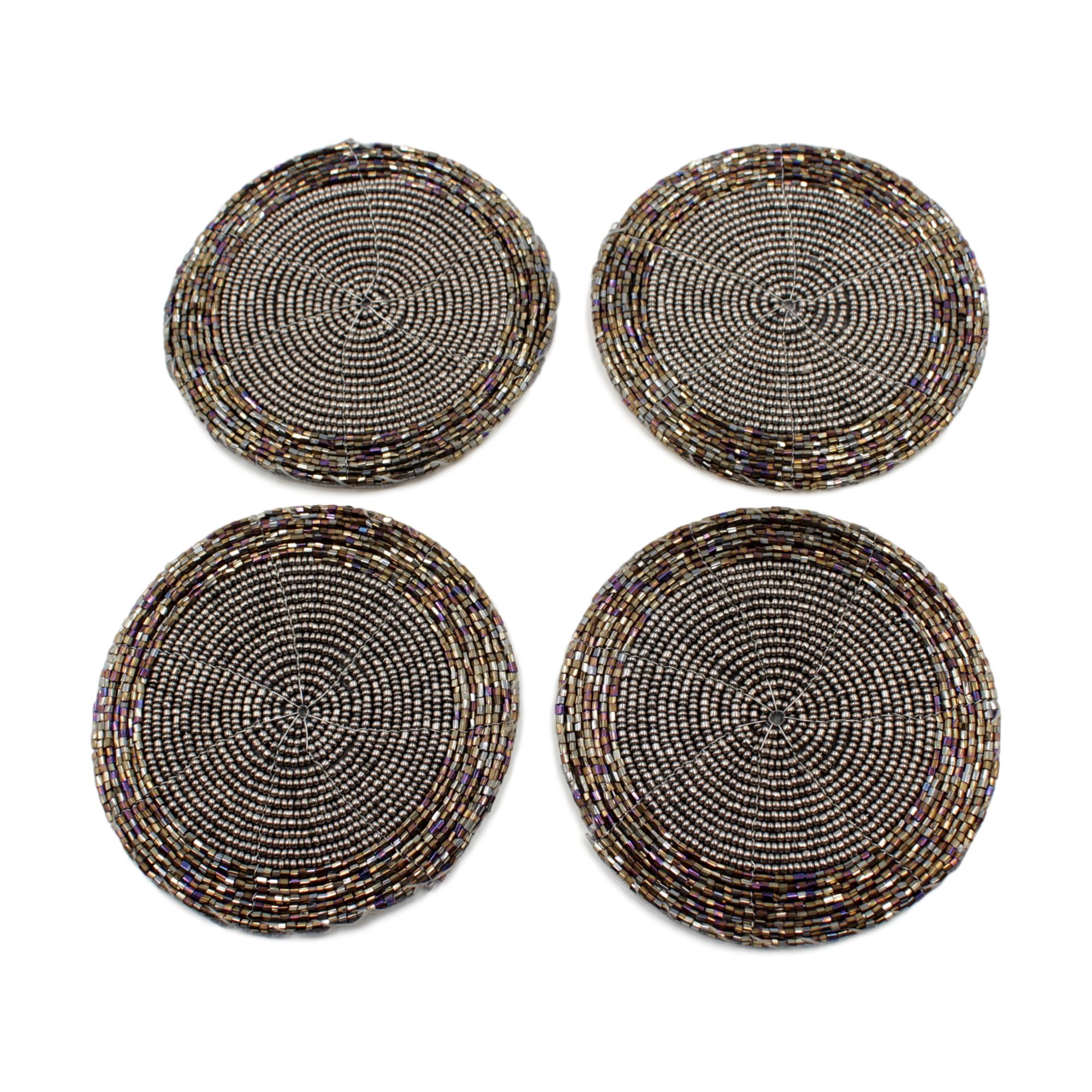 Round Glass Beaded Grey Coasters x4 blendboutique