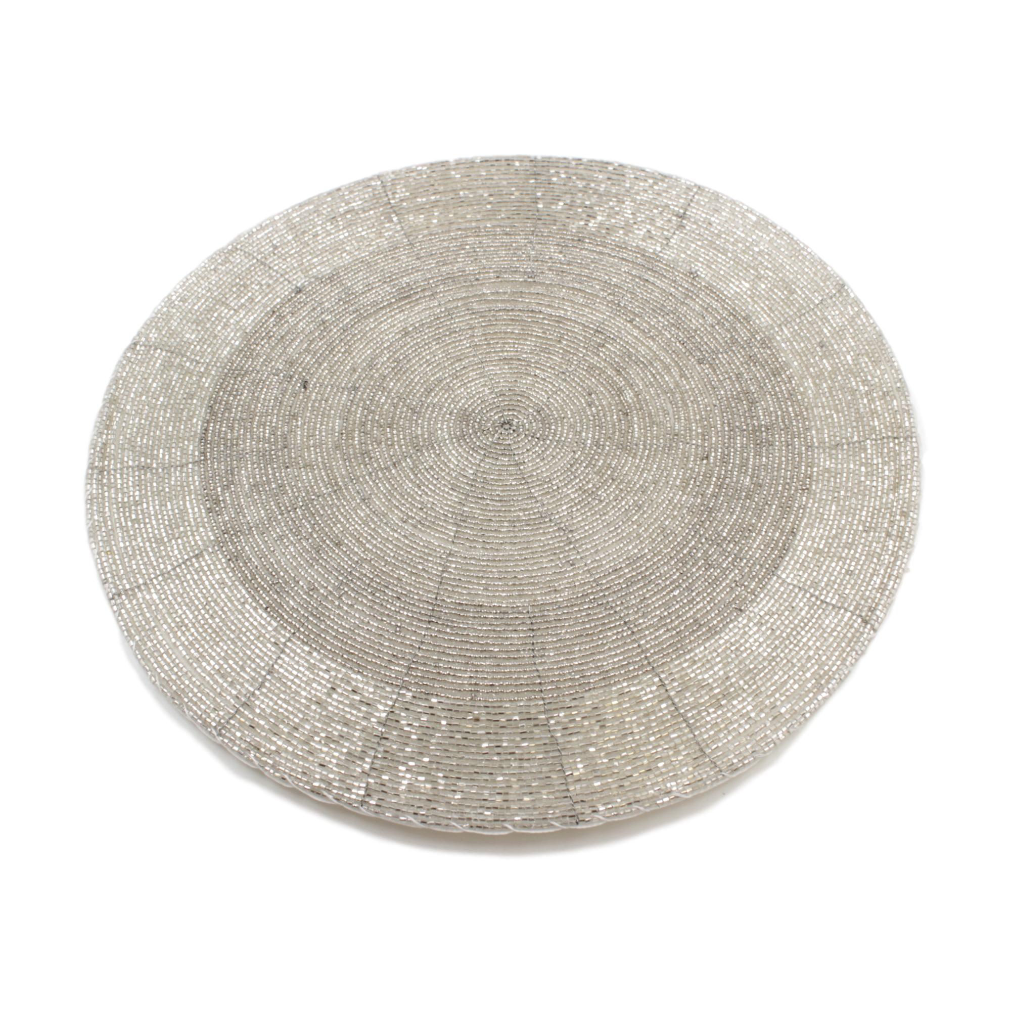 Round Glass Beaded Silver Placemats x4 blendboutique