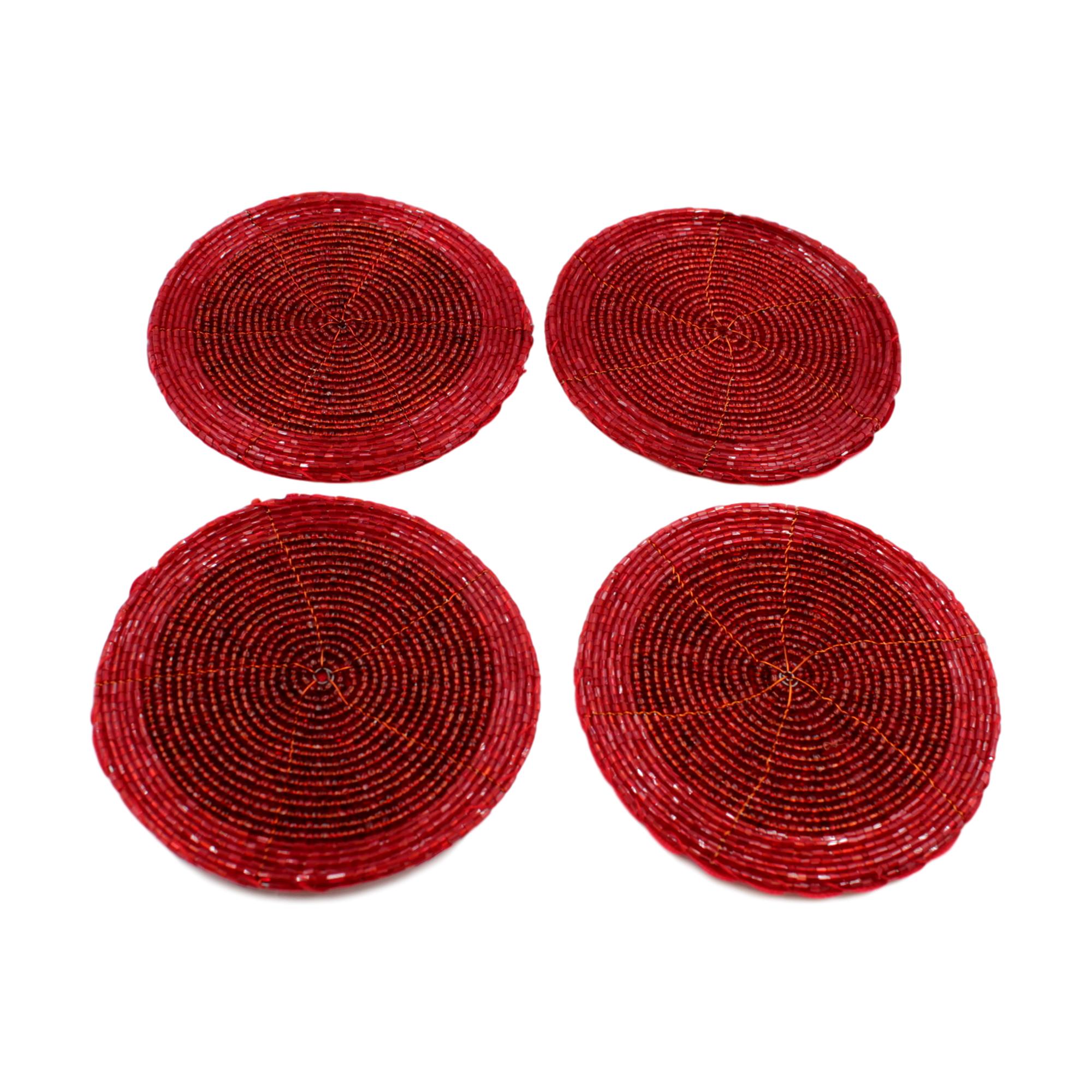 Round Glass Beaded Red Placemats x4 blendboutique