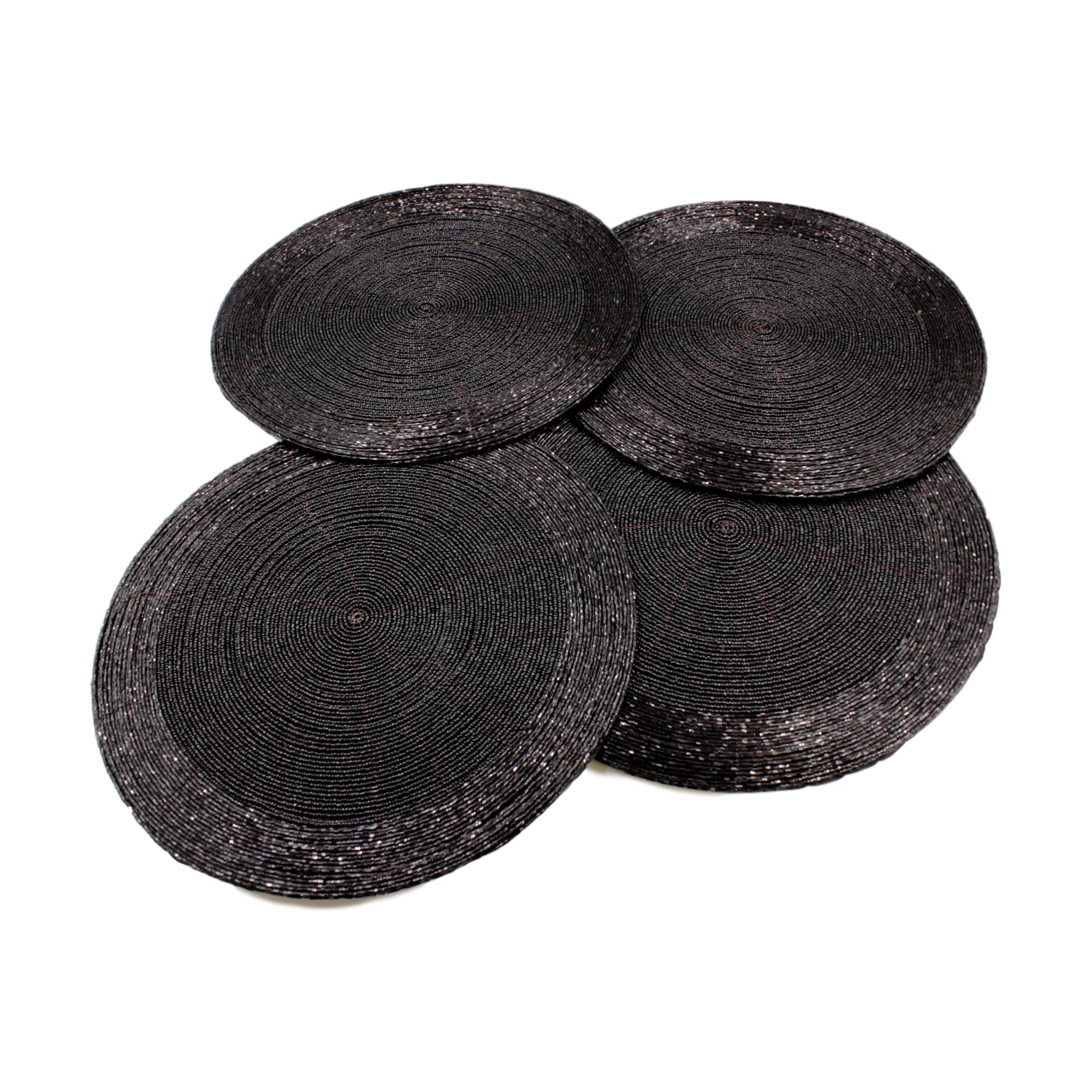 Round Glass Beaded Black Placemats X4 Blendboutique Round Glass Beaded Black Placemats X4