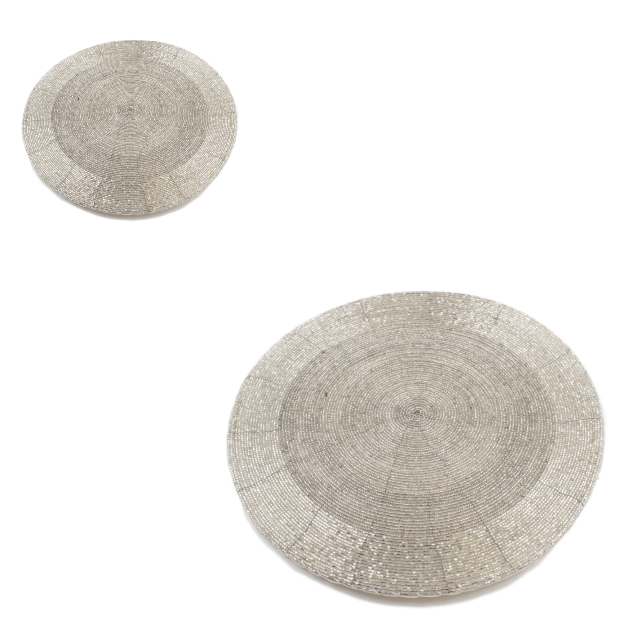 Set Of Round Glass Beaded Silver Placemats And Coasters Blendboutique Set Of Round Glass Beaded Silver Placemats And Coasters