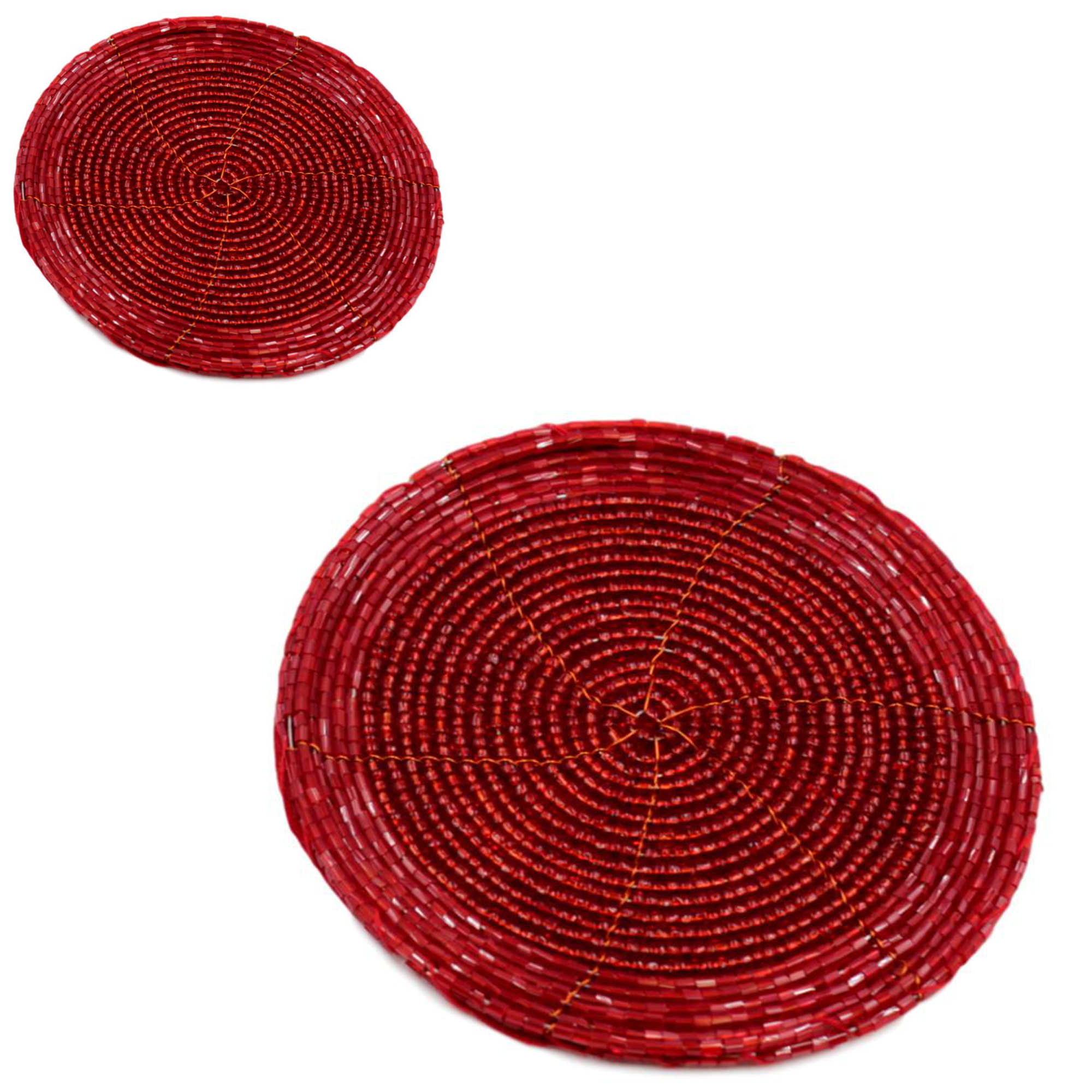 Set of Round Glass Beaded Red Placemats and Coasters blendboutique