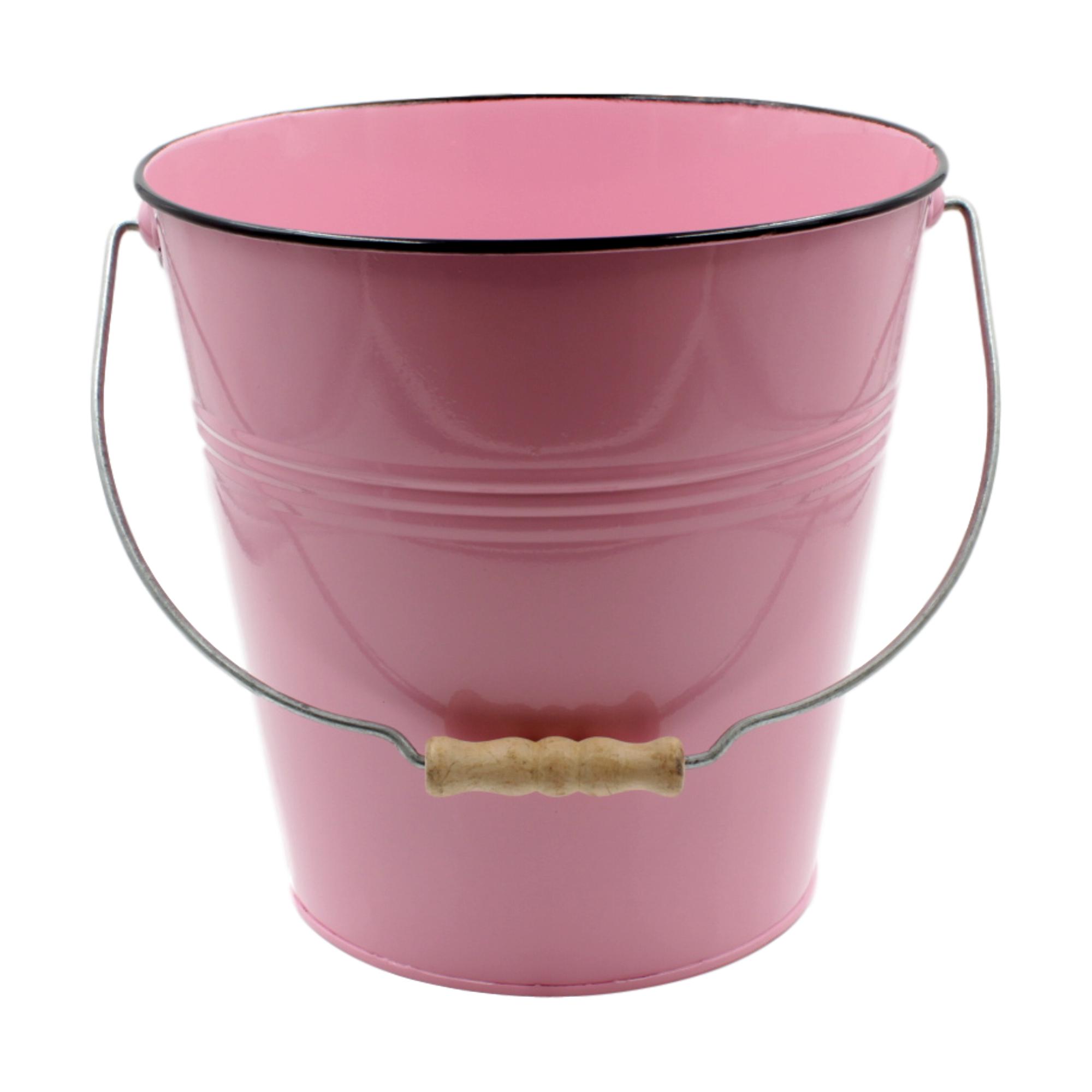 Pink Pastel Coloured Decorative Buckets Wood Handle blendboutique