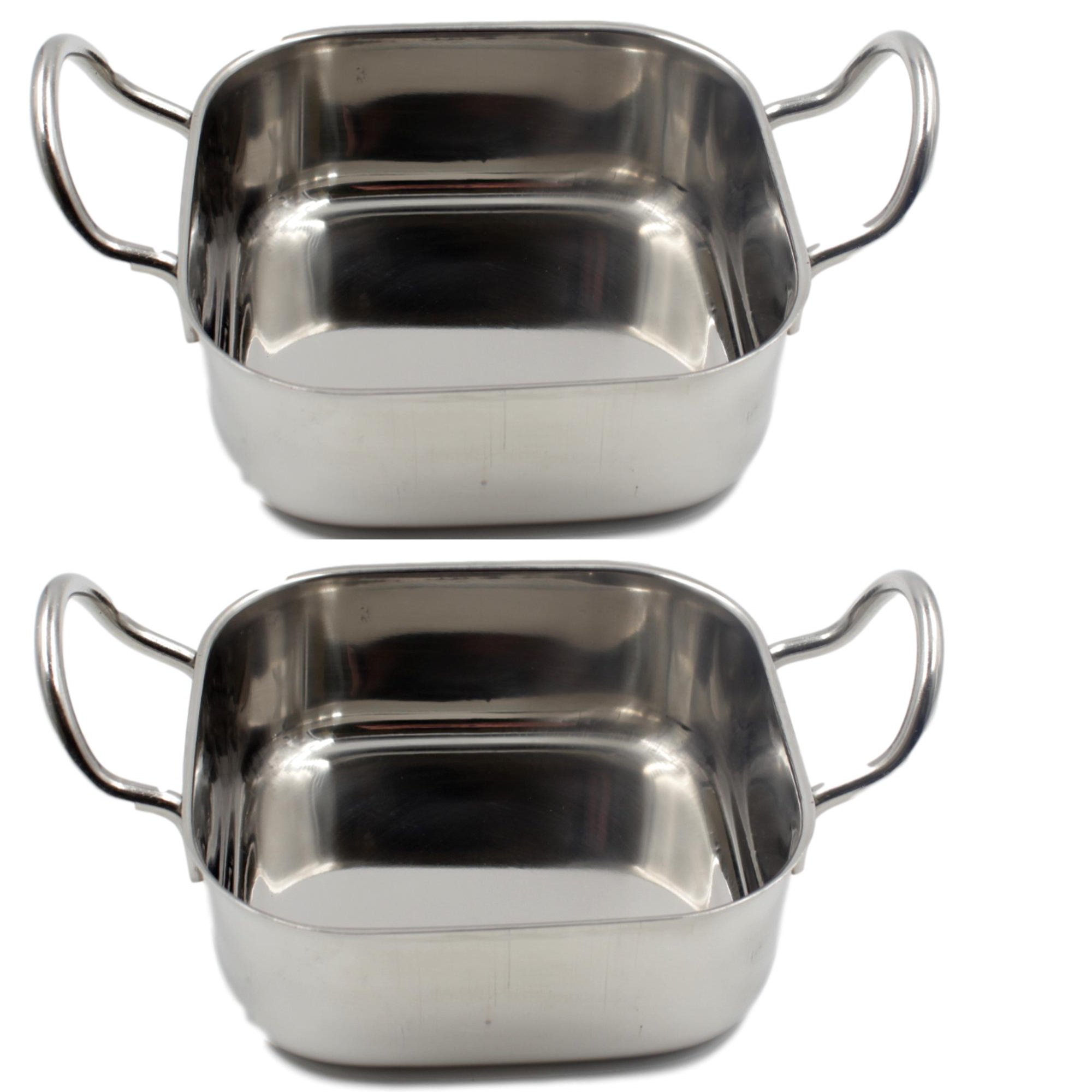 2x Stainless Steel Mini Square Roasting Dish With Handles (12cm