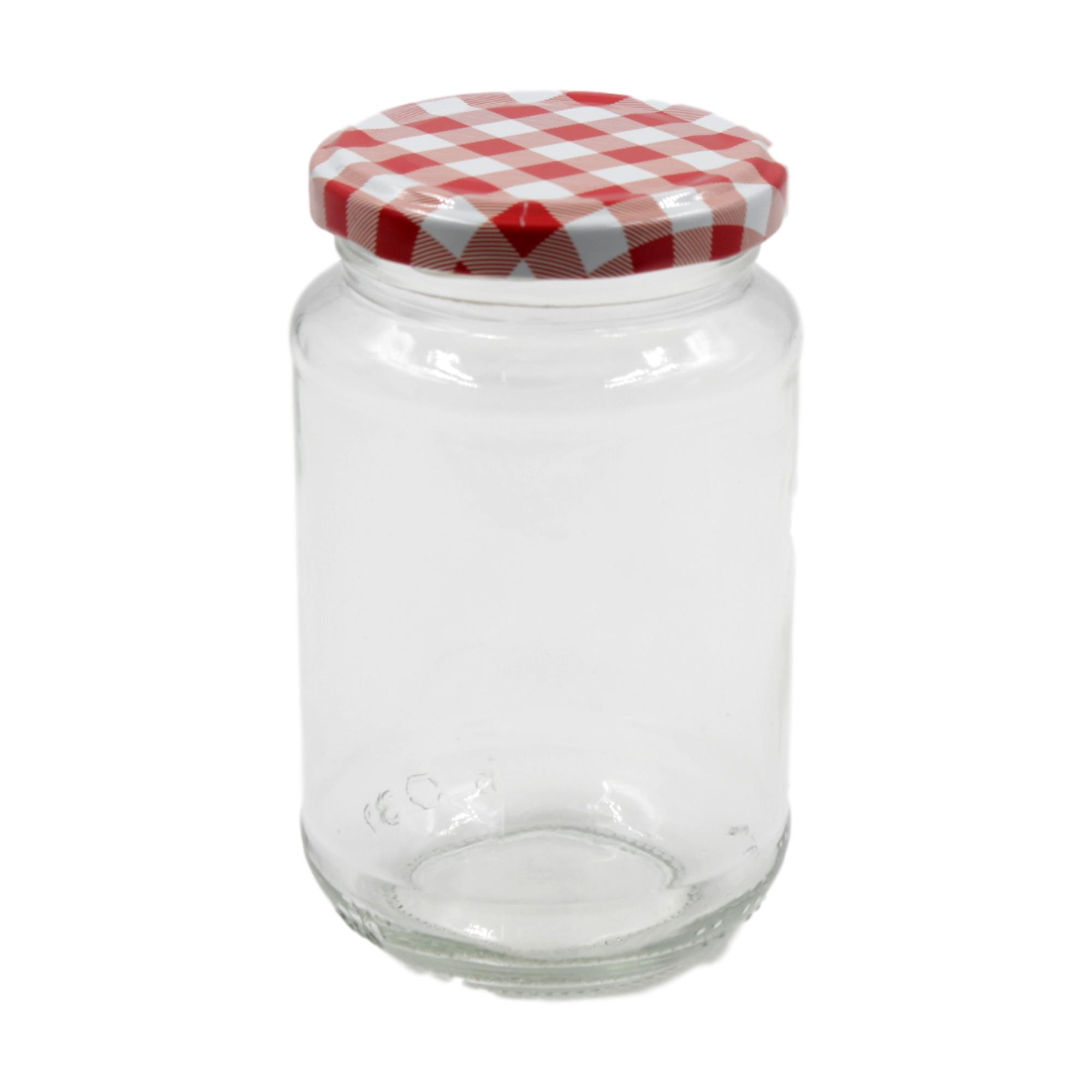 1x Round Glass Storage Jar Gingham Screw Lid 500ml blendboutique