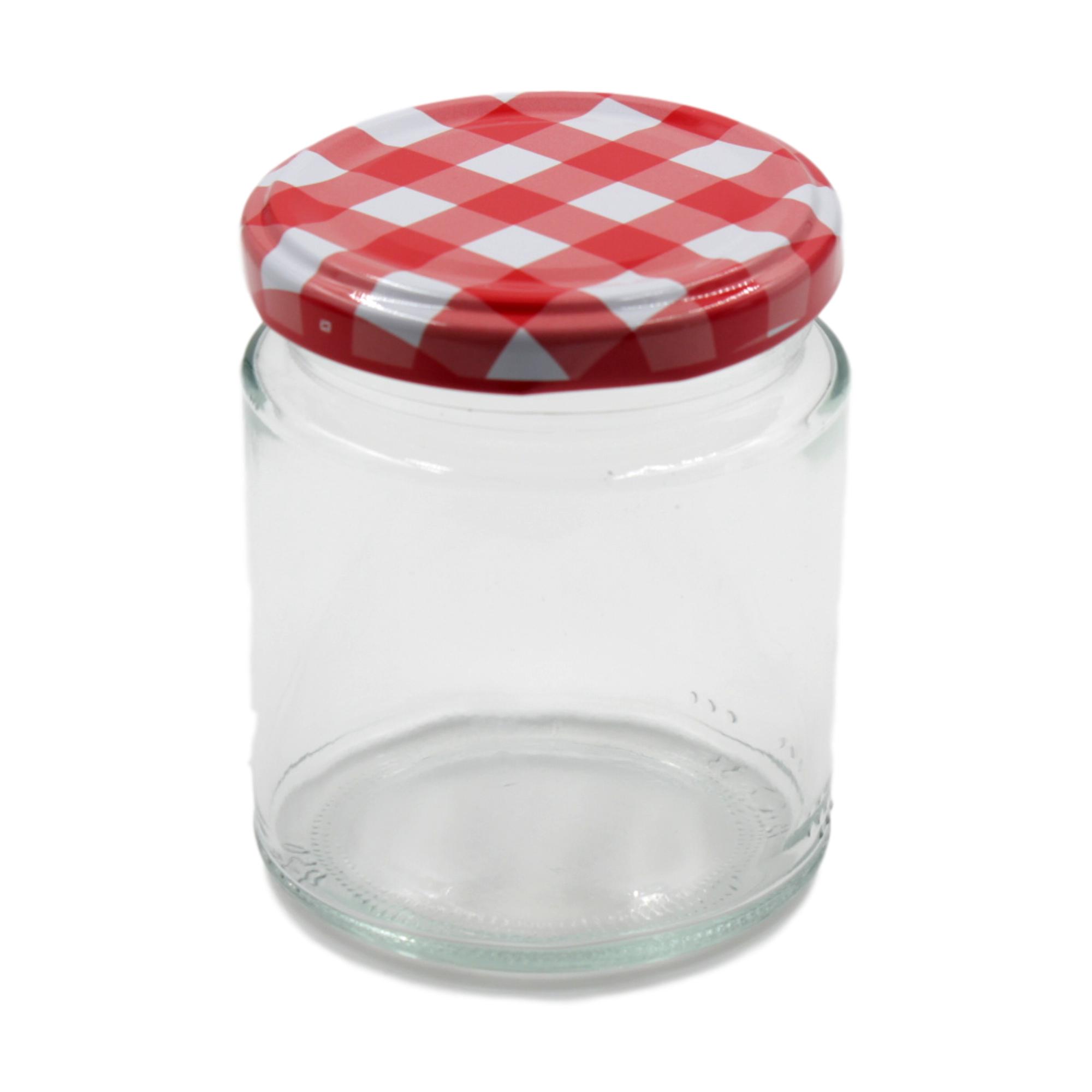 1x Round Glass Storage Jar Gingham Screw Lid 250ml blendboutique