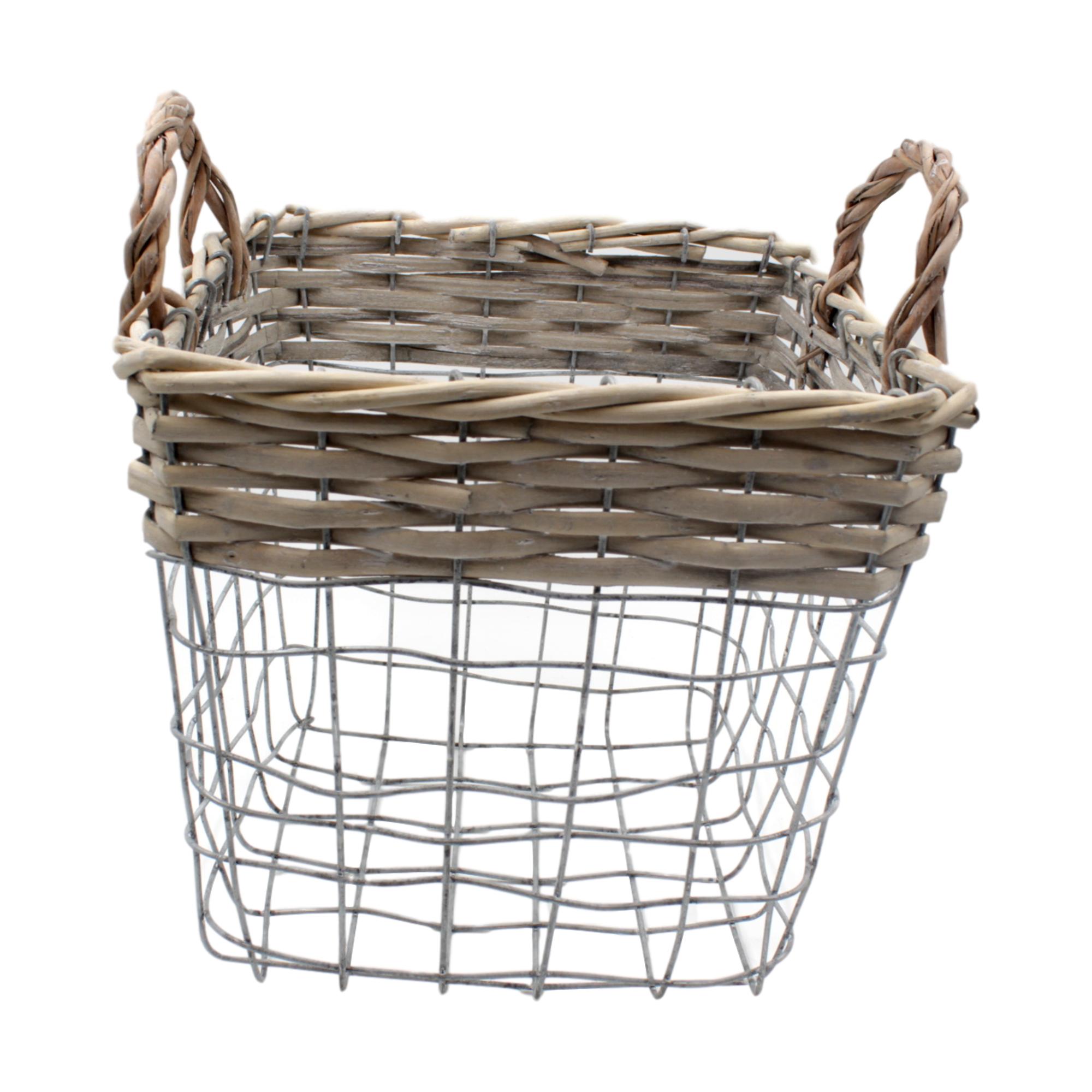 Large Retro Wire Storage Baskets Square Willow Handles blendboutique