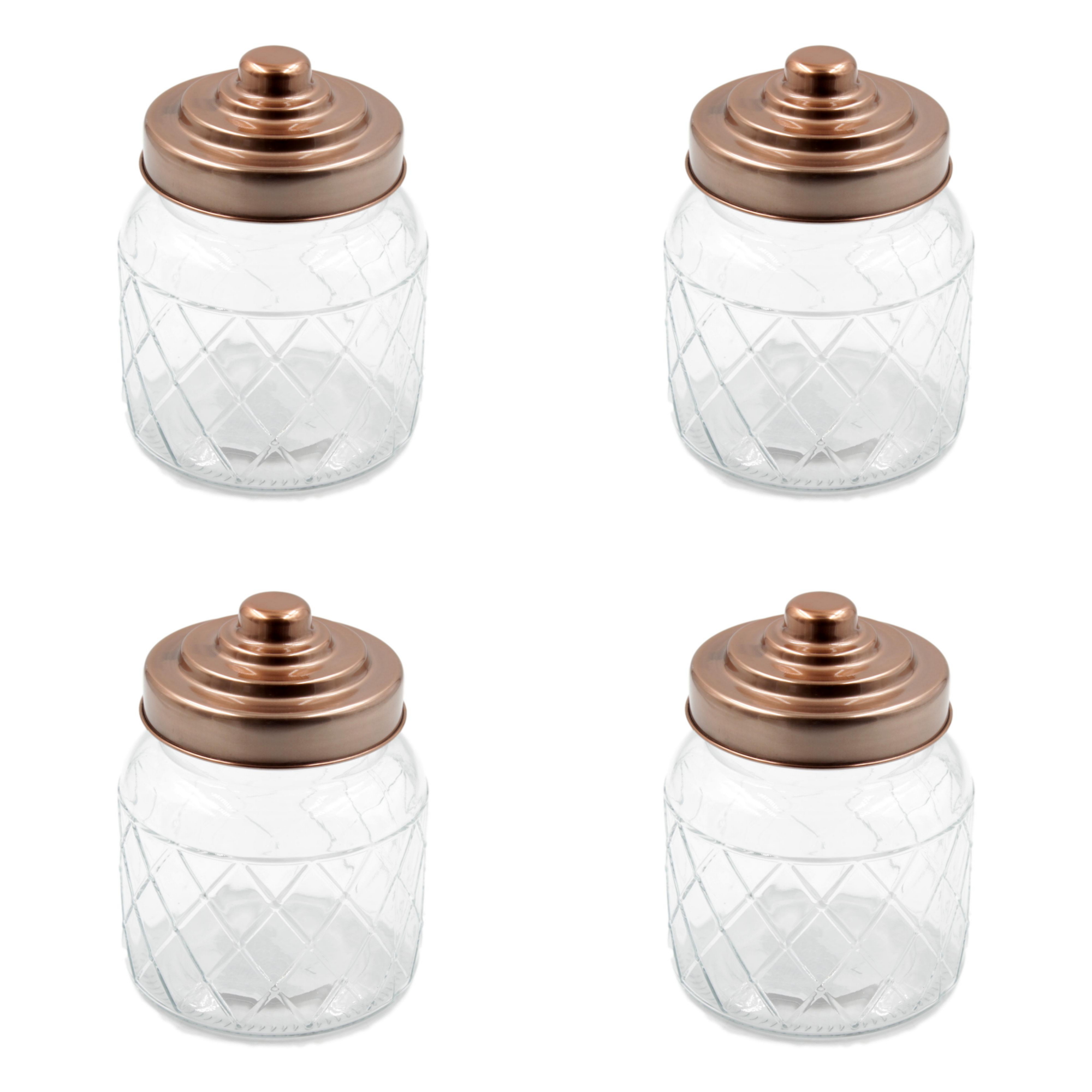 4x Round Glass Storage Jar Copper Screw Lid ? 650ml blendboutique