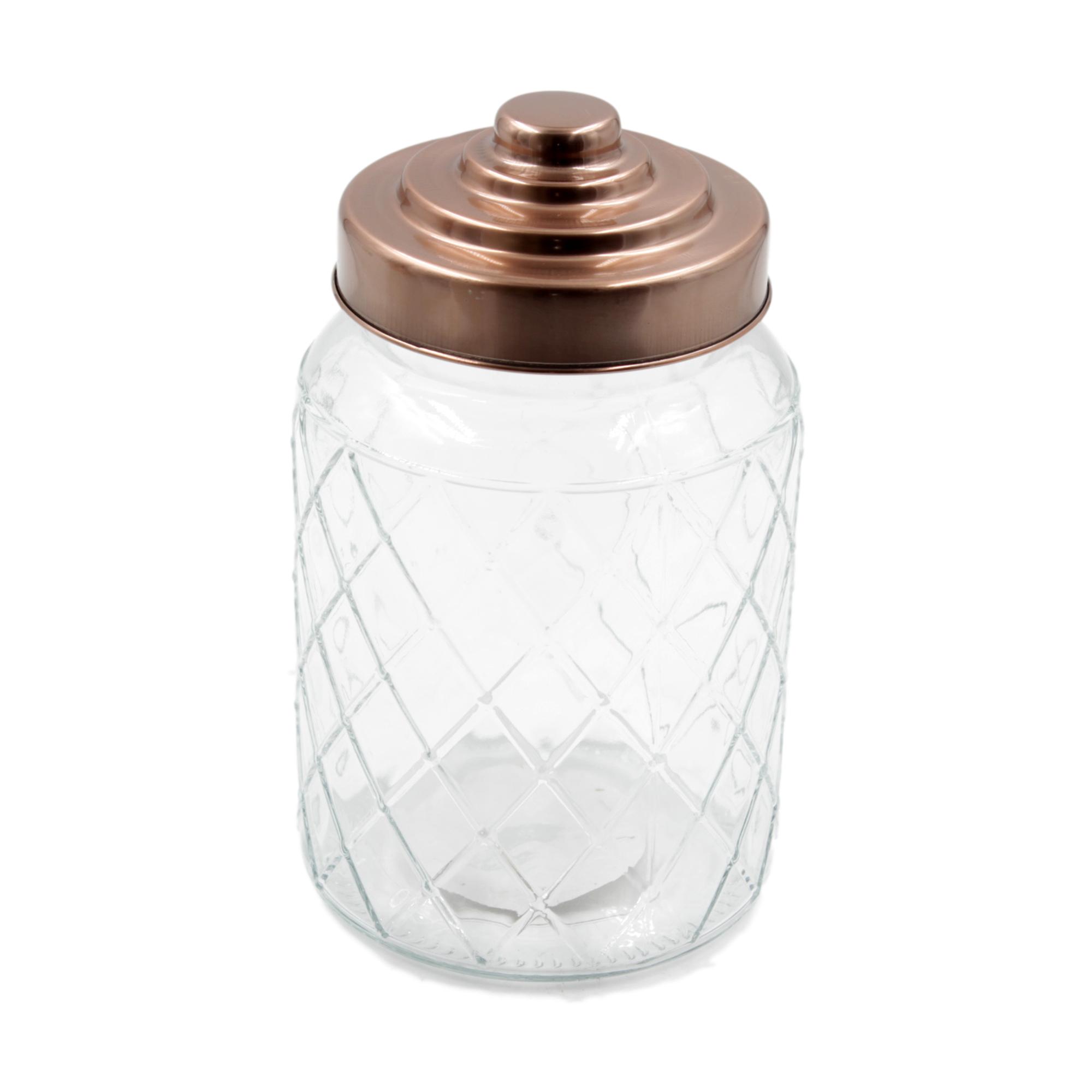 /1x Round Glass Storage Jar Copper Screw Lid ? 1000ml / 1 Litre