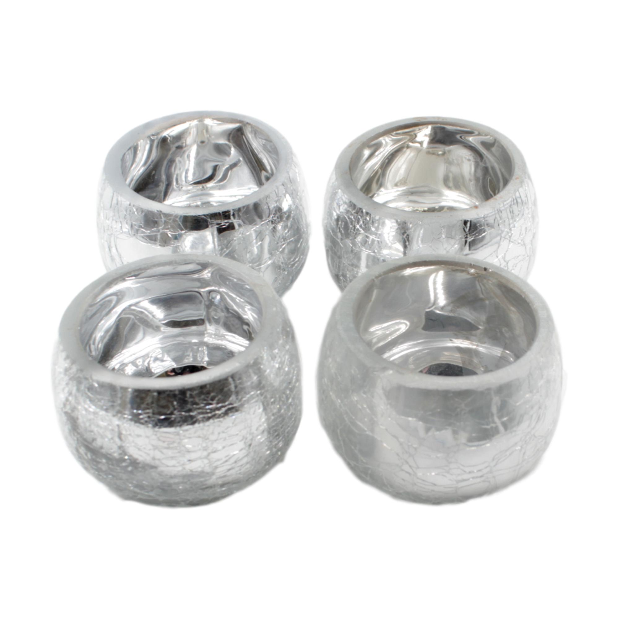 Silver Crackle Glass Tealight Holder X4 Blendboutique