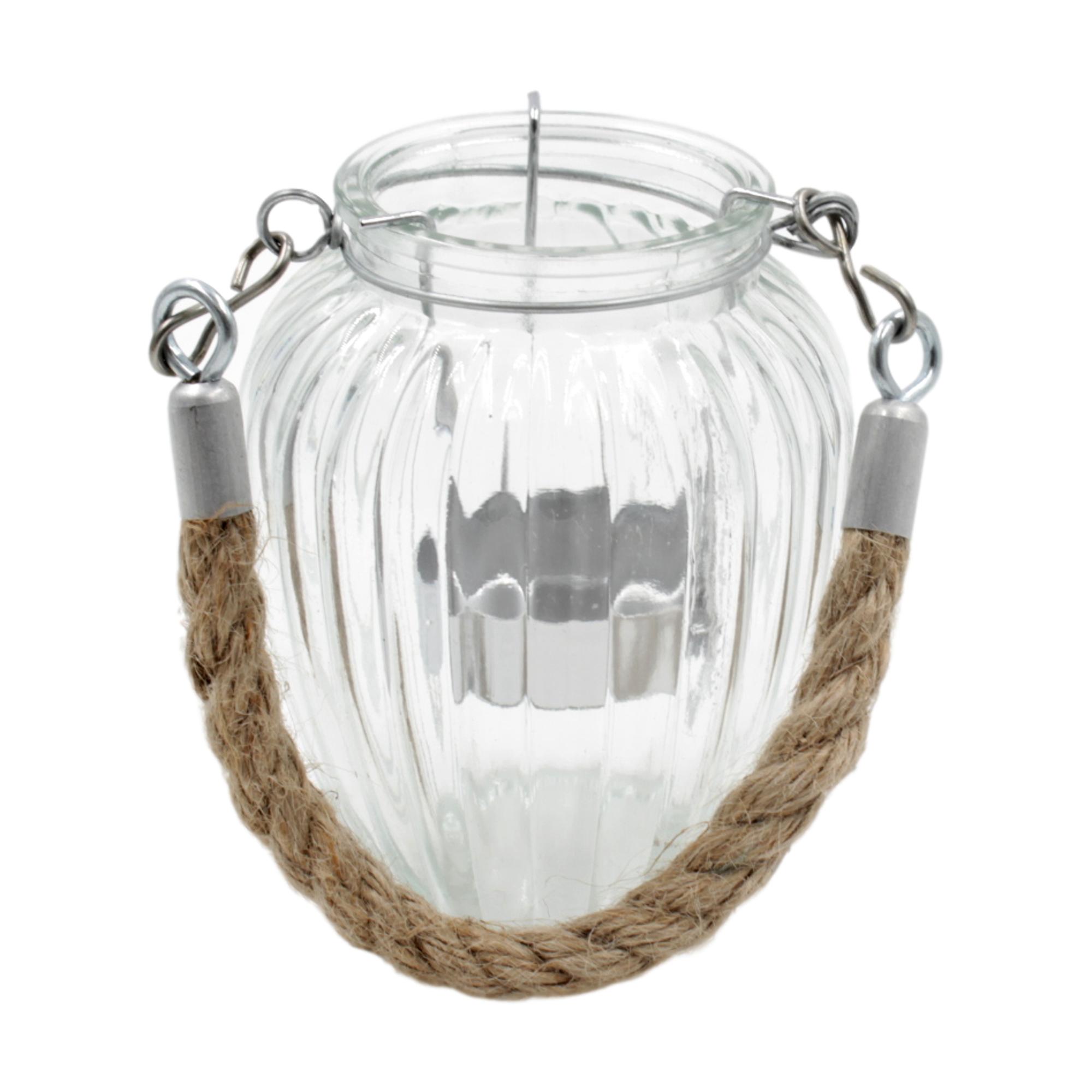 Small Hanging Clear Glass Candle Lantern Rope Handle x2 blendboutique
