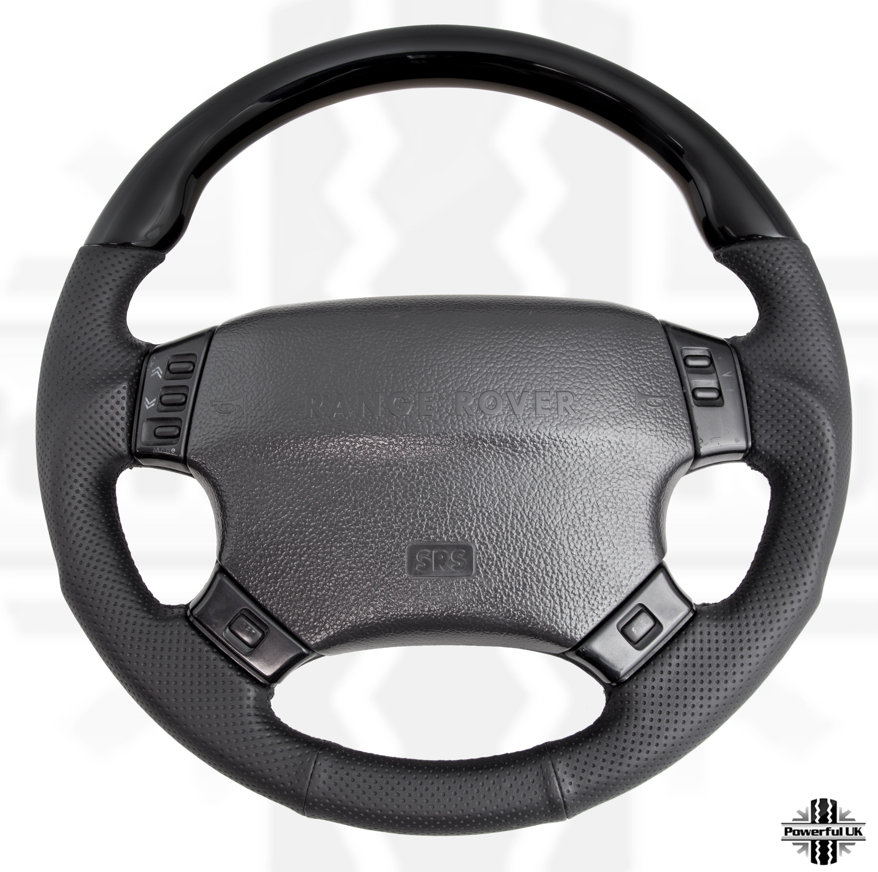 Black Piano perforated leather sport steering wheel RangeRover P38