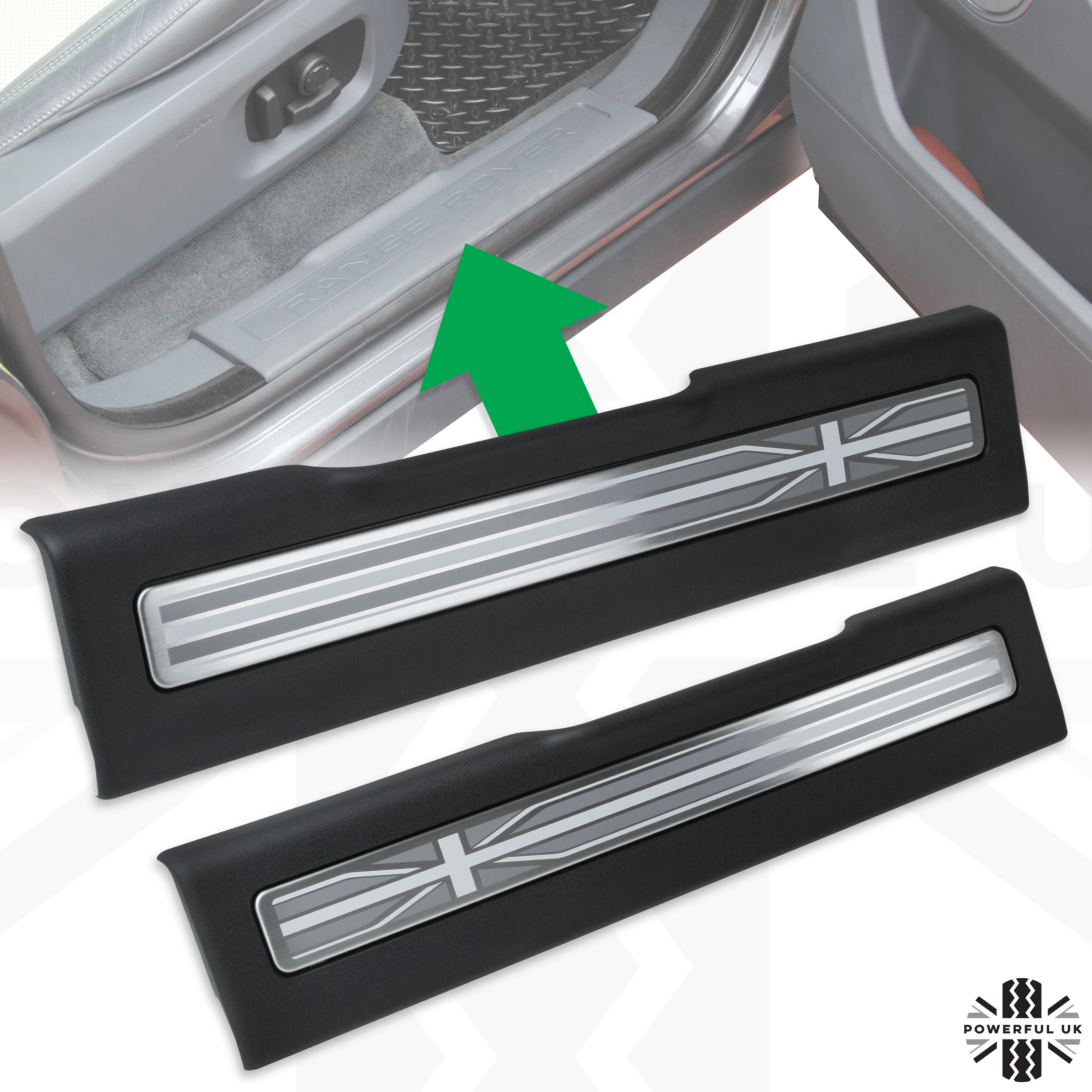 GENUINE Evoque Scuff Plate Kit Union Jack Ebony black Sill [VPLVS0316PV