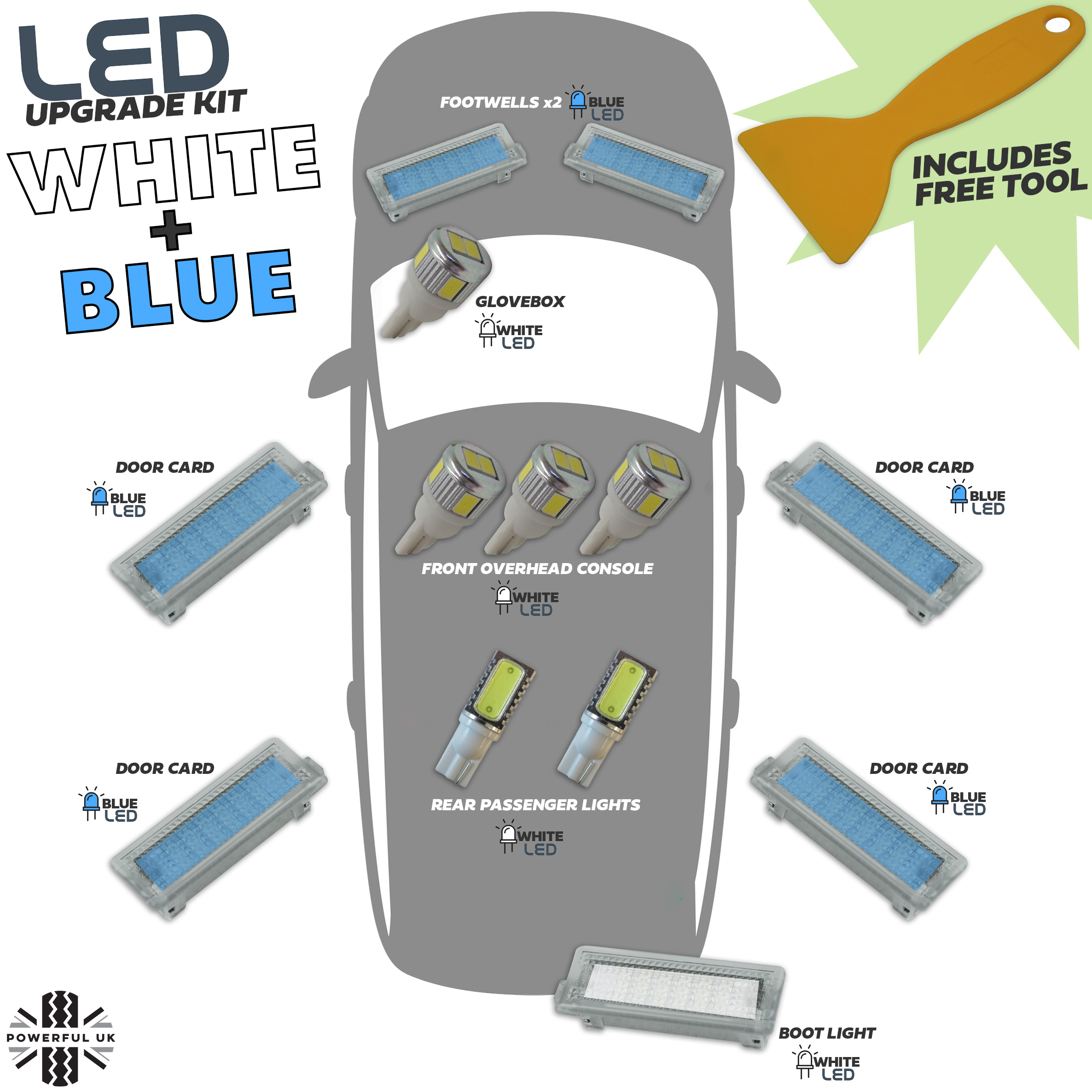 RANGE ROVER SPORT L320 20052013 BLUE FULL LED LIGHT BULBS INTERIOR KIT