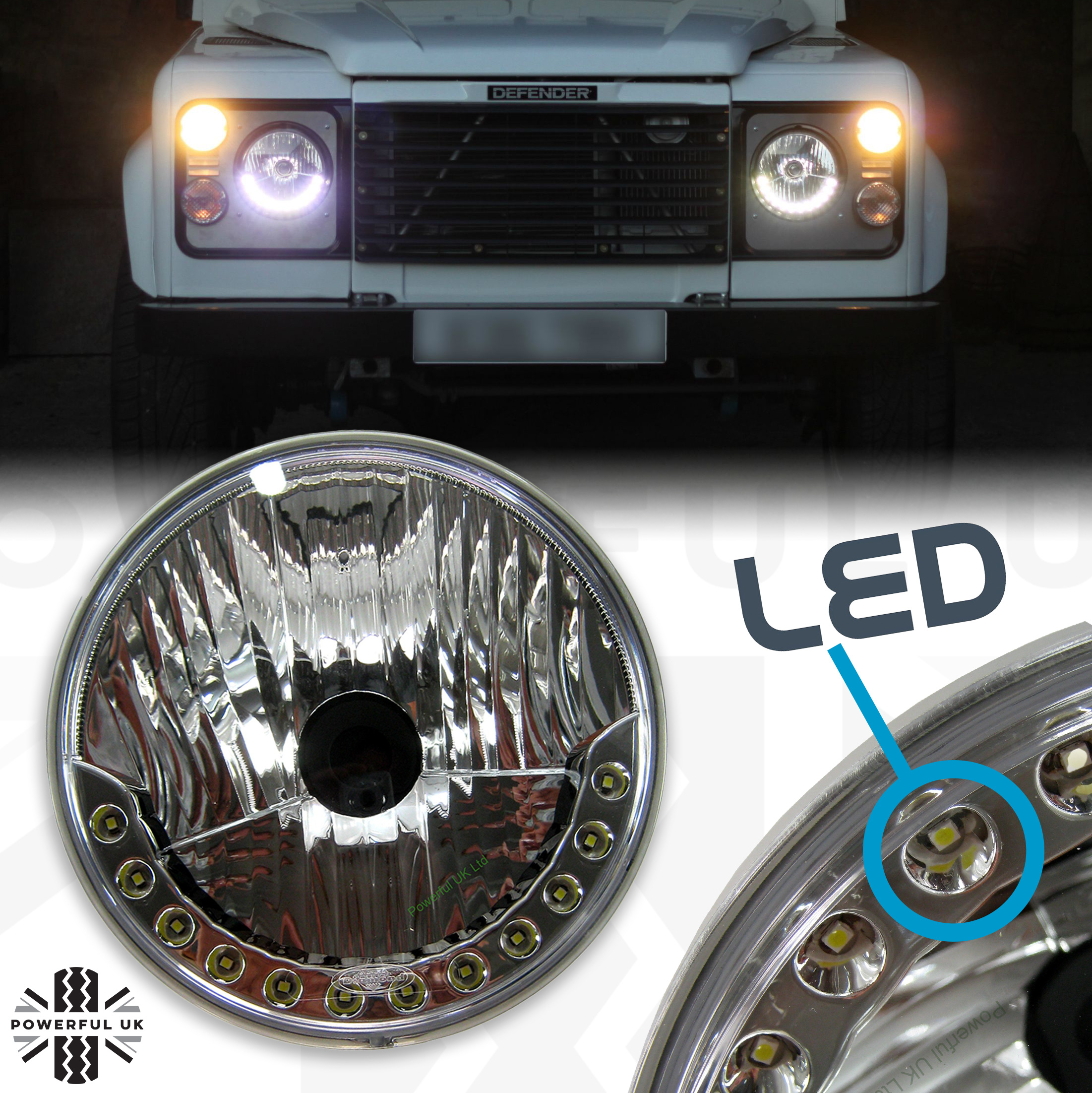 Halogen 'LED DRL Style' 7" Headlights for Land Rover Defender 90 / 100