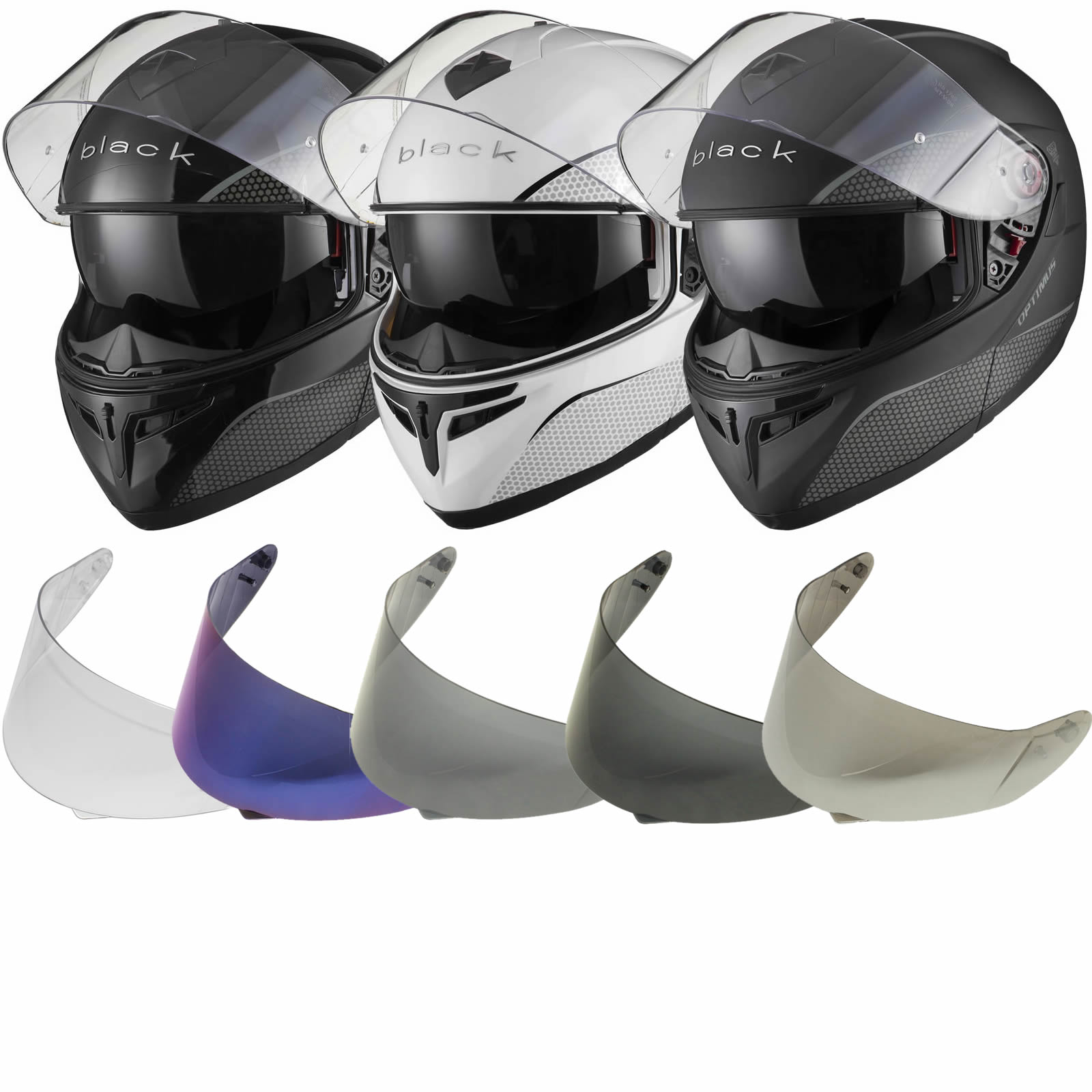 Black Optimus SV Flip Front Motorcycle Helmet Tinted Visor Kit Flip