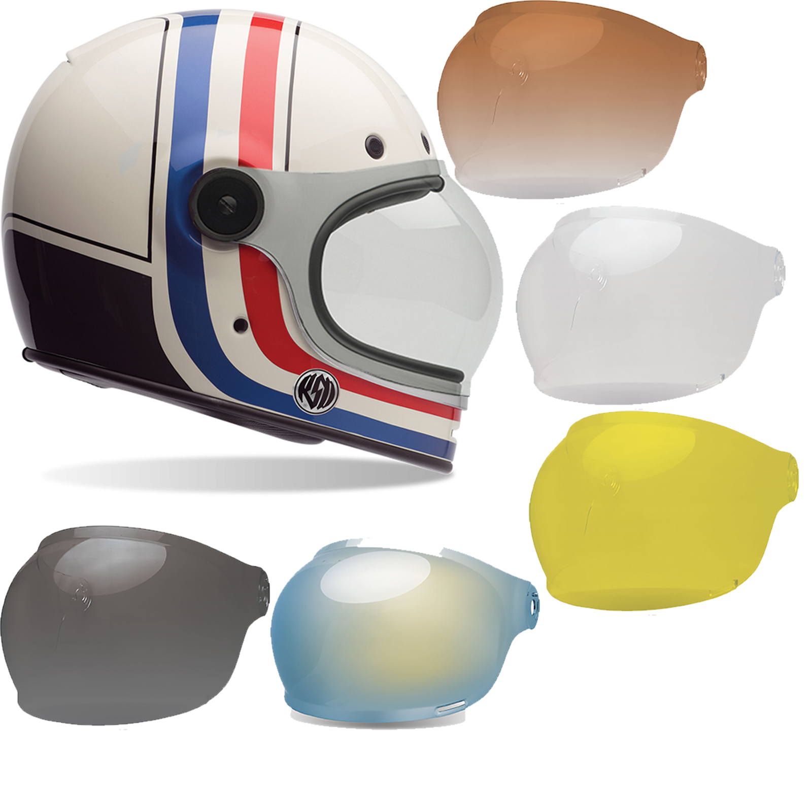 Bell Bullitt SE RSD Viva Motorcycle Helmet & Black Tab Bubble Visor Full Face Helmets