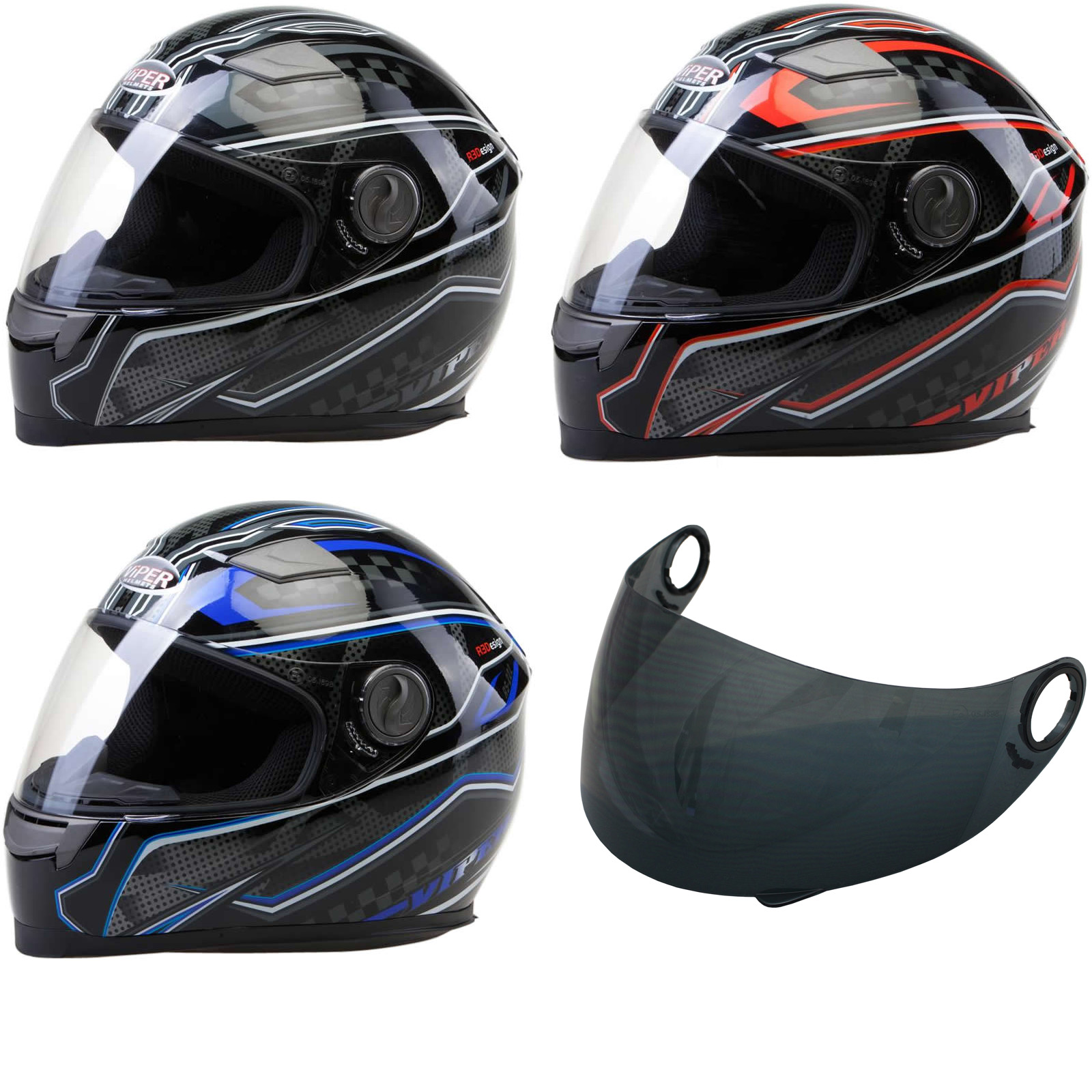 Viper RS222 Tension Motorcycle Helmet & FREE Visor Full Face Helmets
