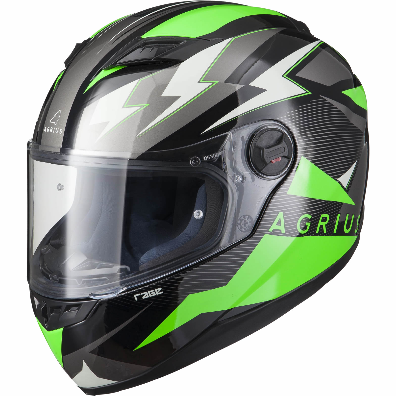 Agrius Rage Voltage Motorcycle Helmet L Gloss Black//Green