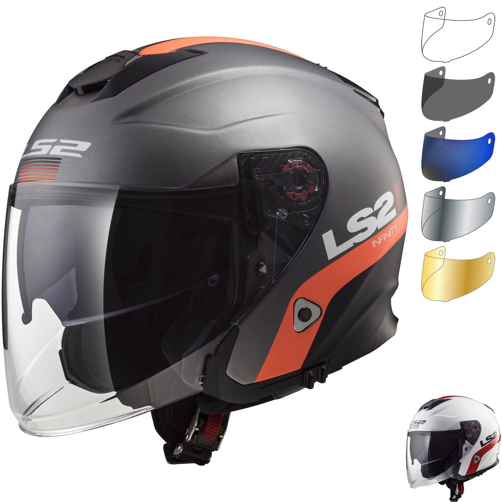 LS2 OF521 Infinity Smart Open Face Motorcycle Helmet & Visor Open