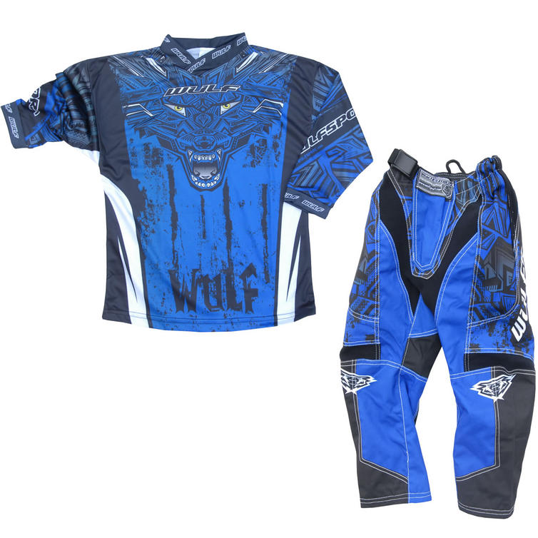 Wulf Aztec Cub Kids Motocross Jersey & Pants Blue Kit