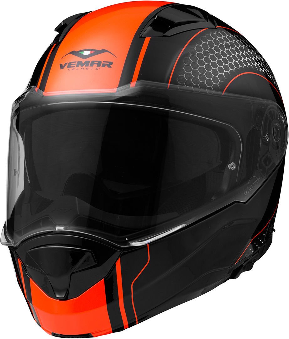 Vemar Sharki Hive Flip Front Motorcycle Helmet XL Matt Fluo Orange