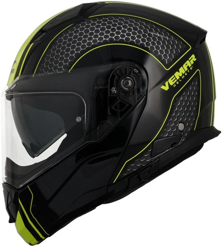 Vemar Sharki Hive Flip Front Motorcycle Helmet XL Matt Fluo Yellow Flip Up Front Helmets
