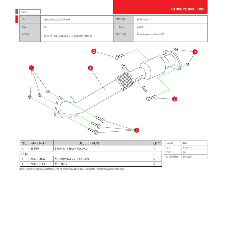 Scorpion Car Exhaust Secondary Sports Catalyst - Vauxhall Astra J VXR (Non-GPF Model) 2012 - 2019