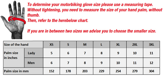 Furygan Gloves Size Chart