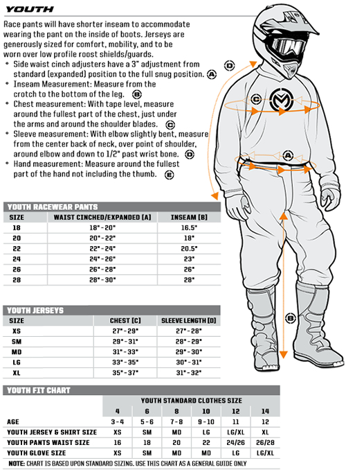 Moose Youth Jersey and Pants Size Guide