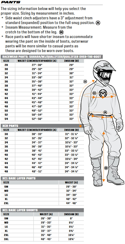 Moose Adult Pants Size Guide