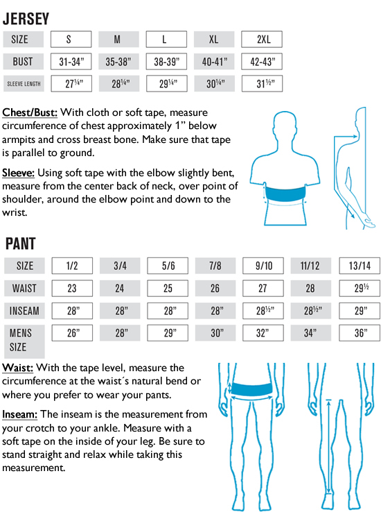 O'Neal Ladies' MX Jersey and Pants Sizing Guide