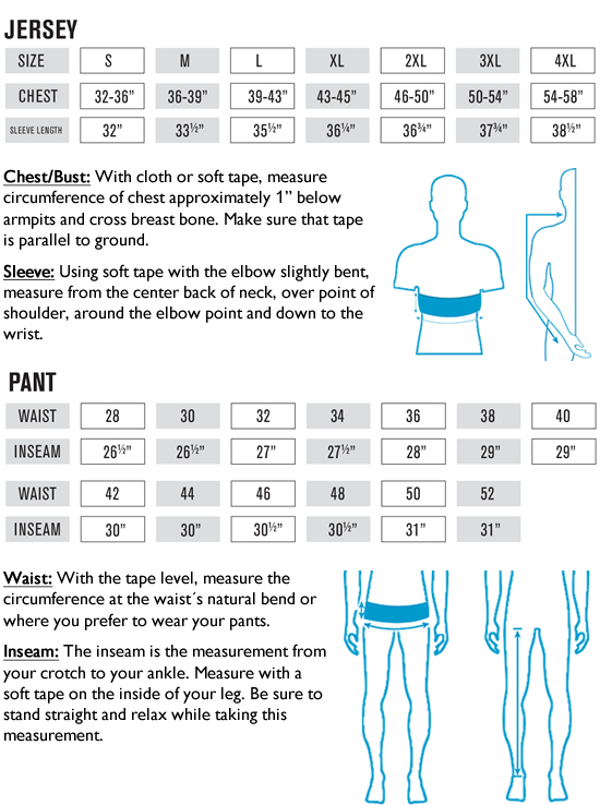 O'Neal MX Jersey and Pants Sizing Guide