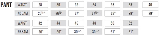 Oneal Pants Size Guide