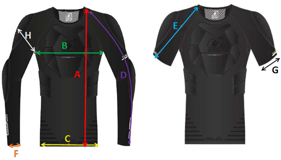 Oneal STV and Impact Lite Protector Shirt Sizing Guide