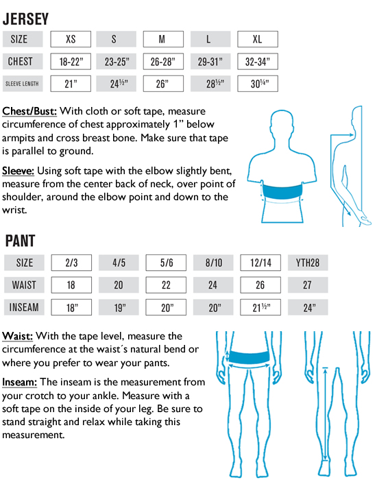 O'Neal Youth MX Jersey and Pants Sizing Guide