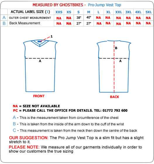 Pro-Jump Vest Top Size Guide