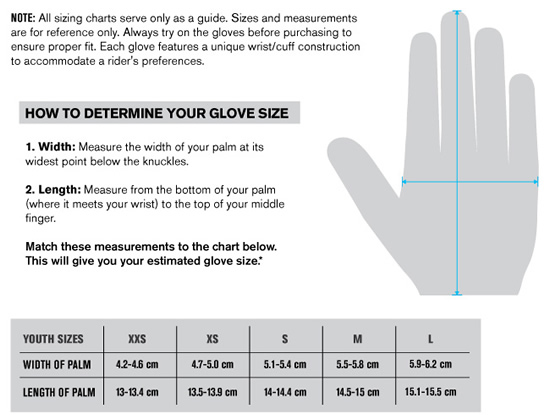 Thor Youths' MX Glove Sizing Guide