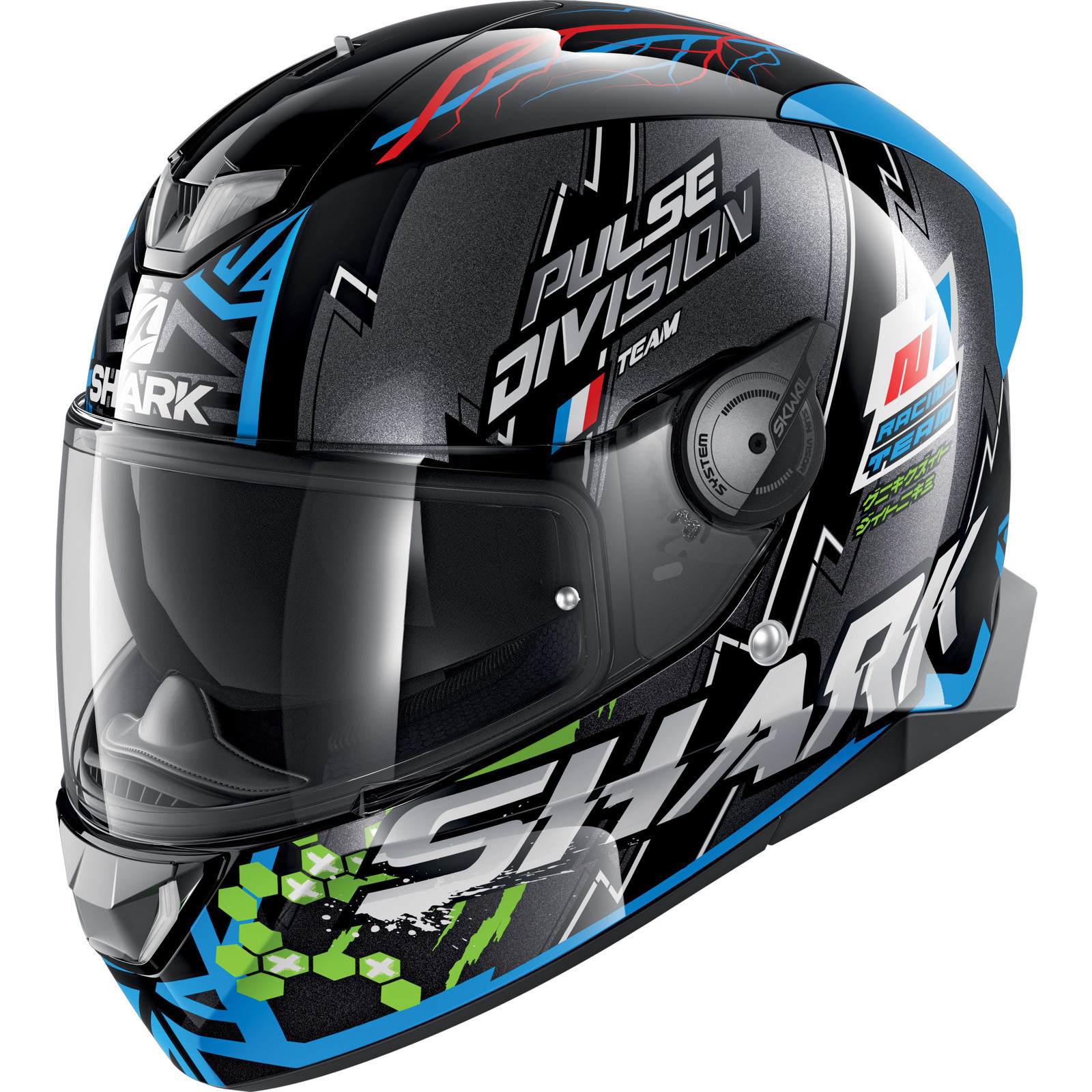 Shark Skwal 2.2 Noxxys Black Blue Green Motorcycle Helmet Integrated LED  Lights | eBay