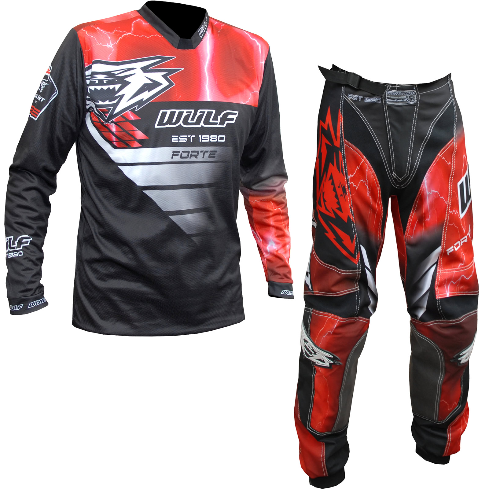 Wulf Forte Adult Motocross Jersey & Pants Red Kit Biker