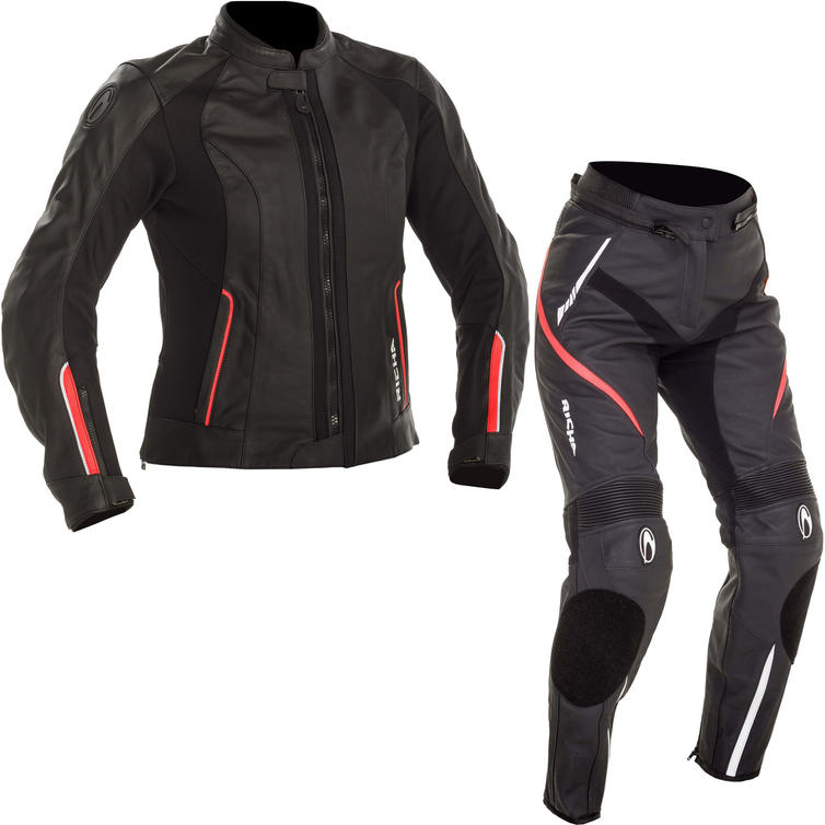 Richa Nikki Ladies Leather Motorcycle Jacket & Trousers Black Pink Kit